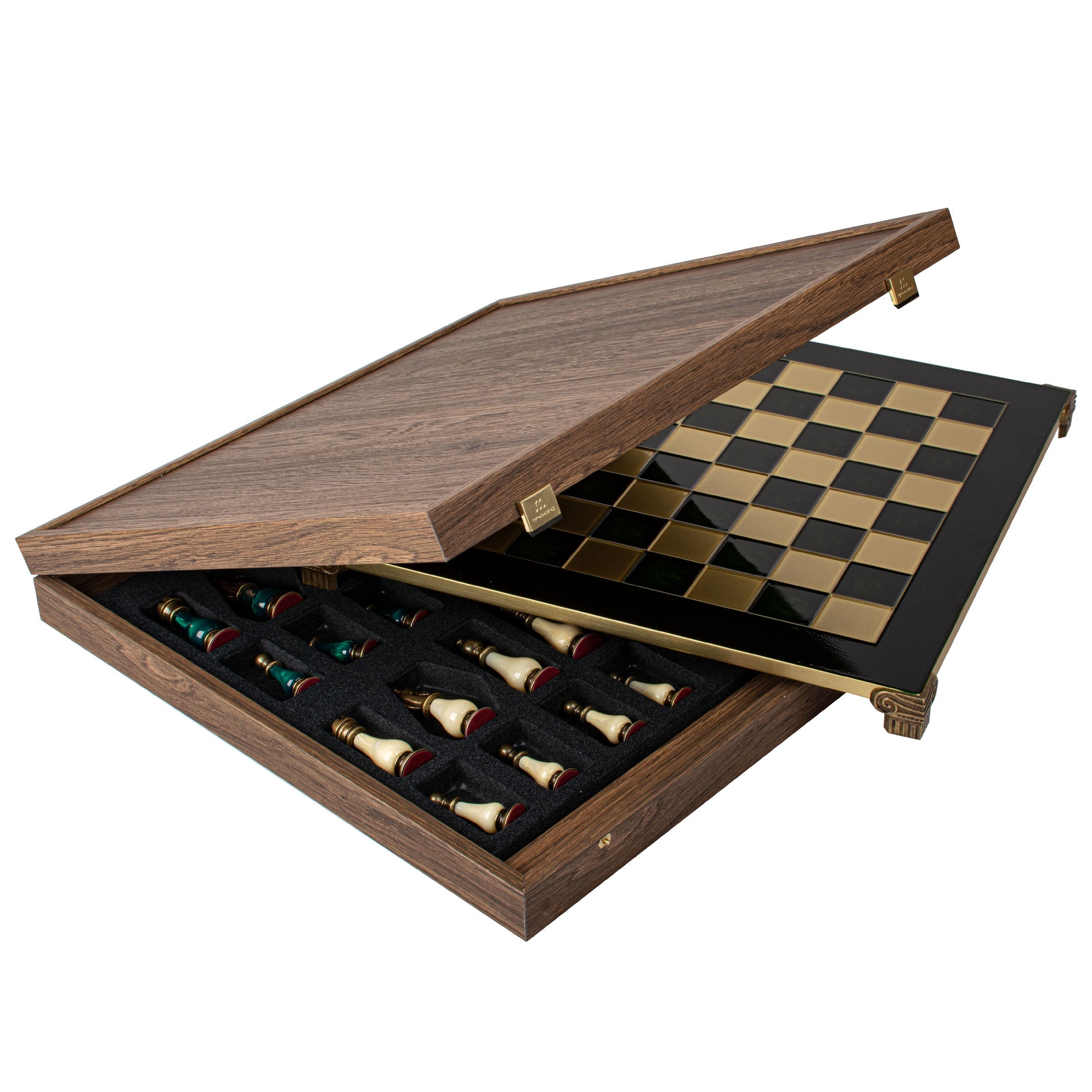 Handcrafted Chess Set, Brass and Pewter finish Chessmen with Green and ivory Pearl Elements (Large) (Copy) - Premium Chess from MANOPOULOS Chess & Backgammon - Just €417! Shop now at MANOPOULOS Chess & Backgammon