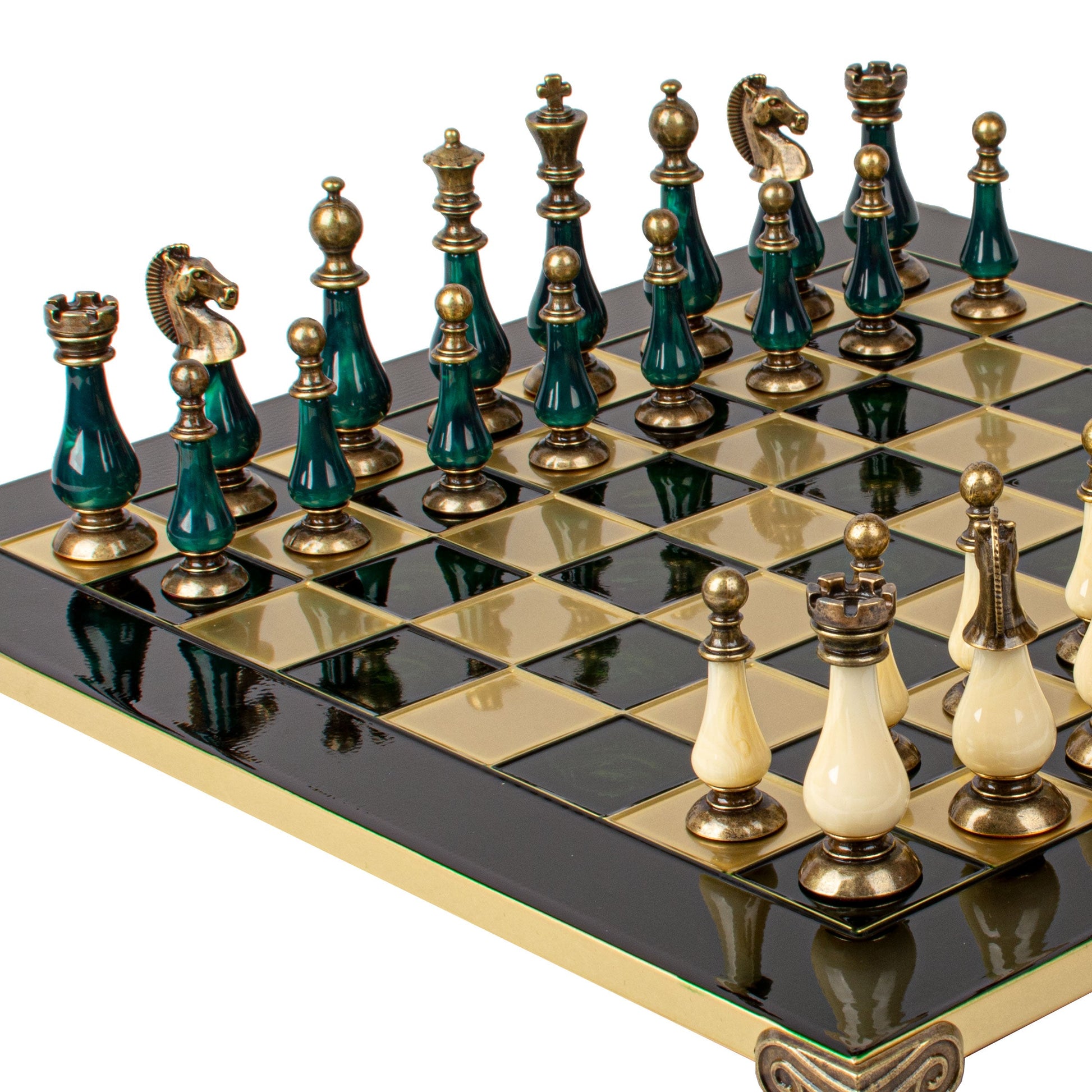 Handcrafted Chess Set, Brass and Pewter finish Chessmen with Green and ivory Pearl Elements (Large) (Copy) - Premium Chess from MANOPOULOS Chess & Backgammon - Just €417! Shop now at MANOPOULOS Chess & Backgammon