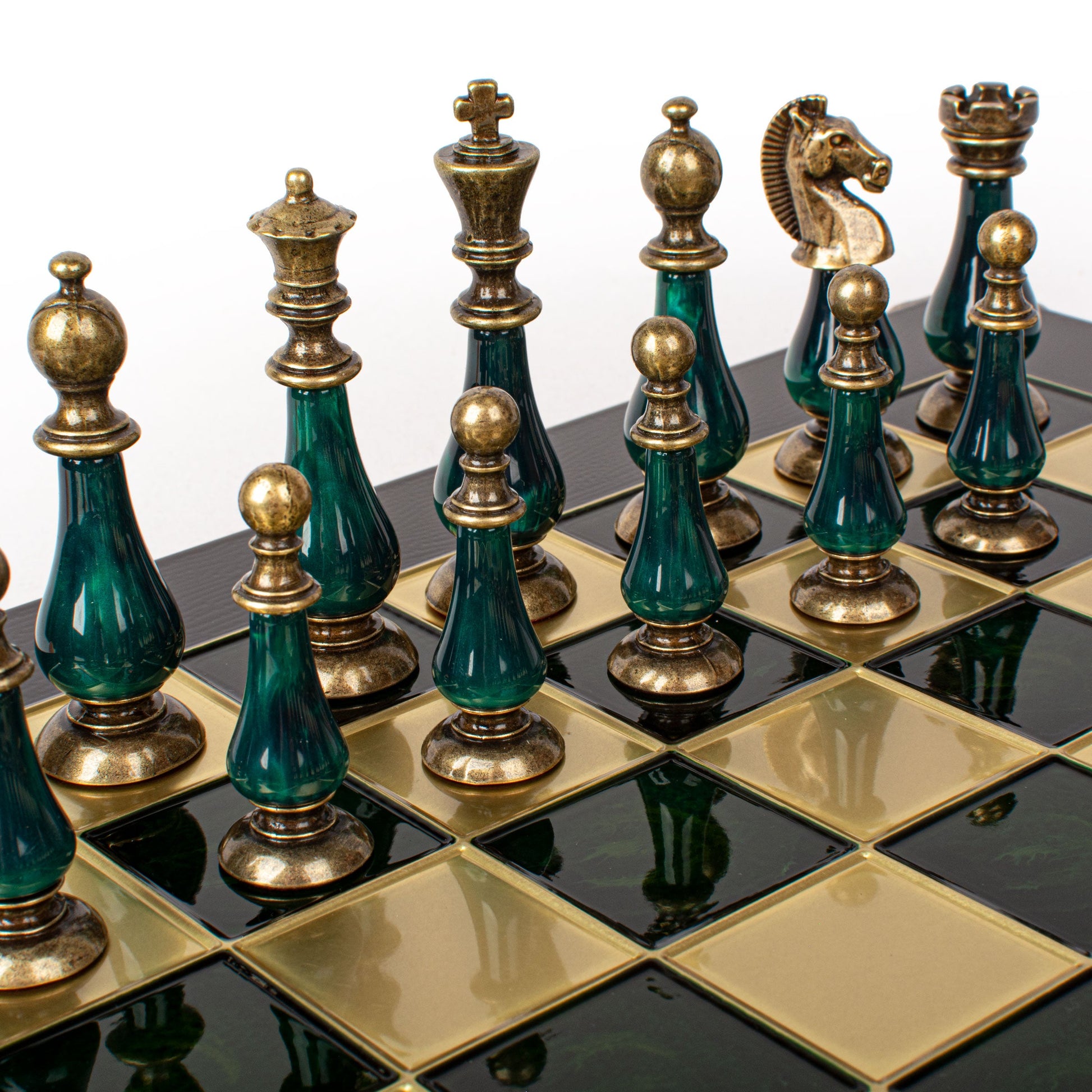 Handcrafted Chess Set, Brass and Pewter finish Chessmen with Green and ivory Pearl Elements (Large) (Copy) - Premium Chess from MANOPOULOS Chess & Backgammon - Just €417! Shop now at MANOPOULOS Chess & Backgammon