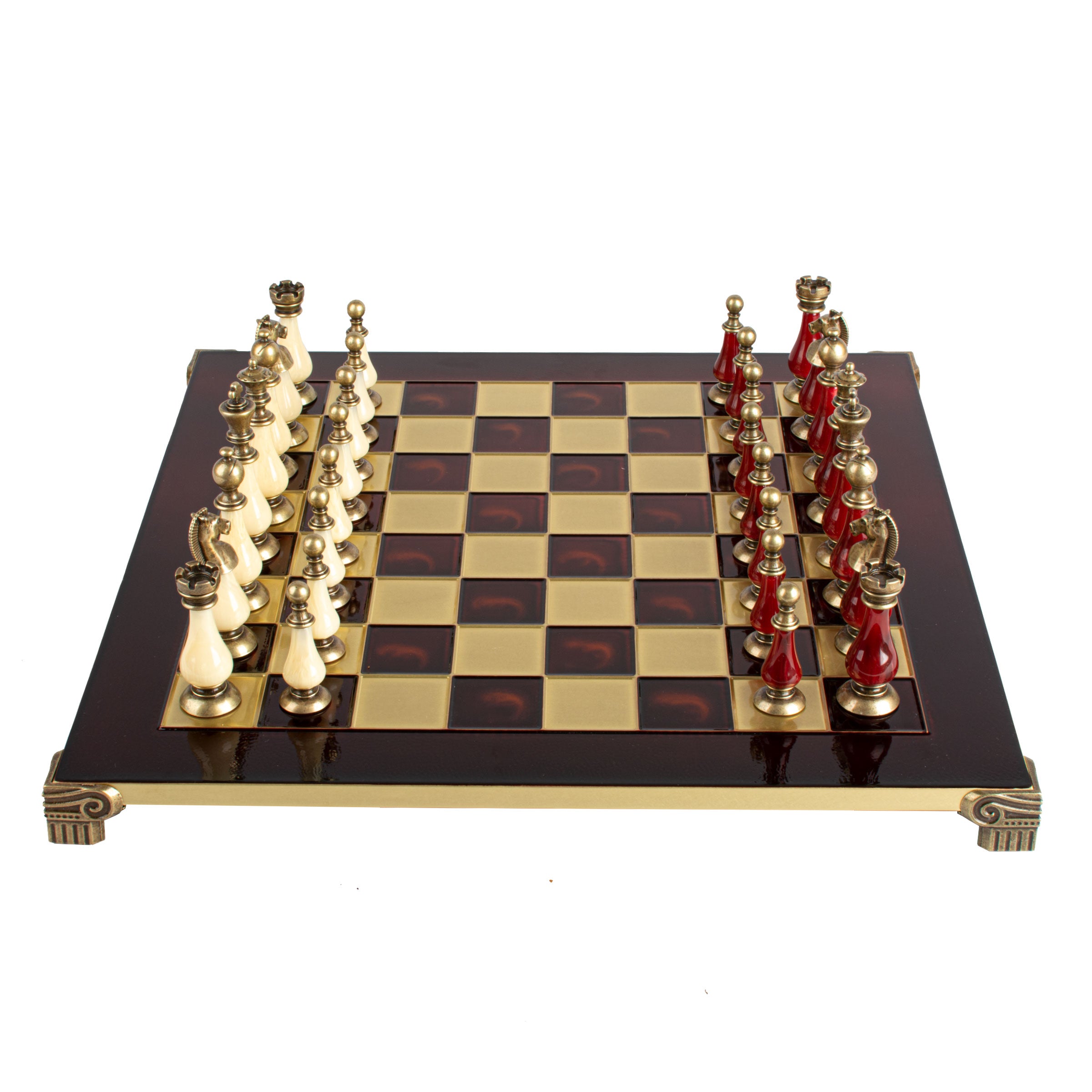 Handcrafted Chess Set, Brass and Pewter finish Chessmen with Red and ivory Pearl Elements (Large) (Copy) (Copy) - Premium Chess from MANOPOULOS Chess & Backgammon - Just €417! Shop now at MANOPOULOS Chess & Backgammon