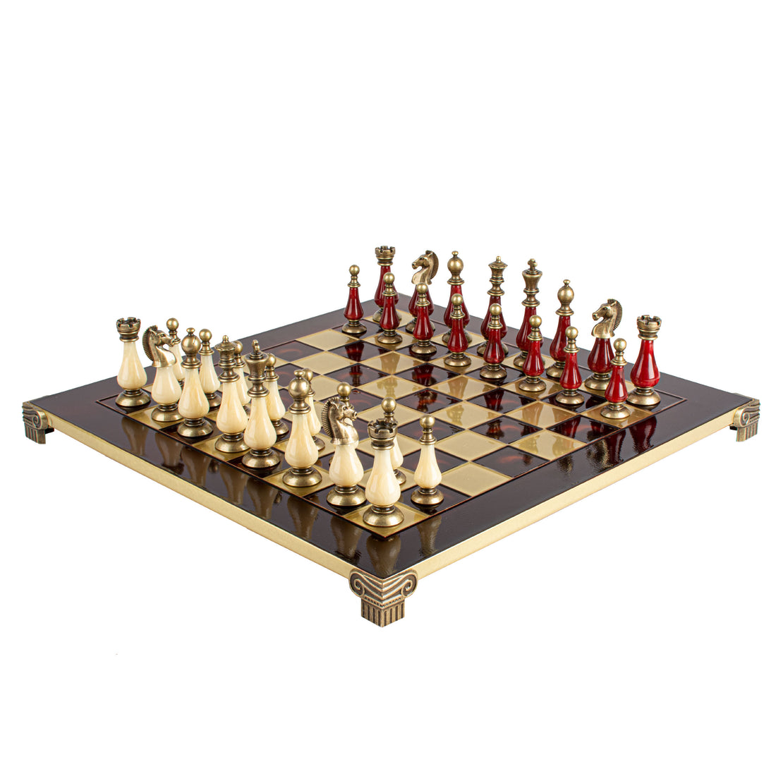 Handcrafted Chess Set, Brass and Pewter finish Chessmen with Red and ivory Pearl Elements (Large) (Copy) (Copy) - Premium Chess from MANOPOULOS Chess & Backgammon - Just €417! Shop now at MANOPOULOS Chess & Backgammon