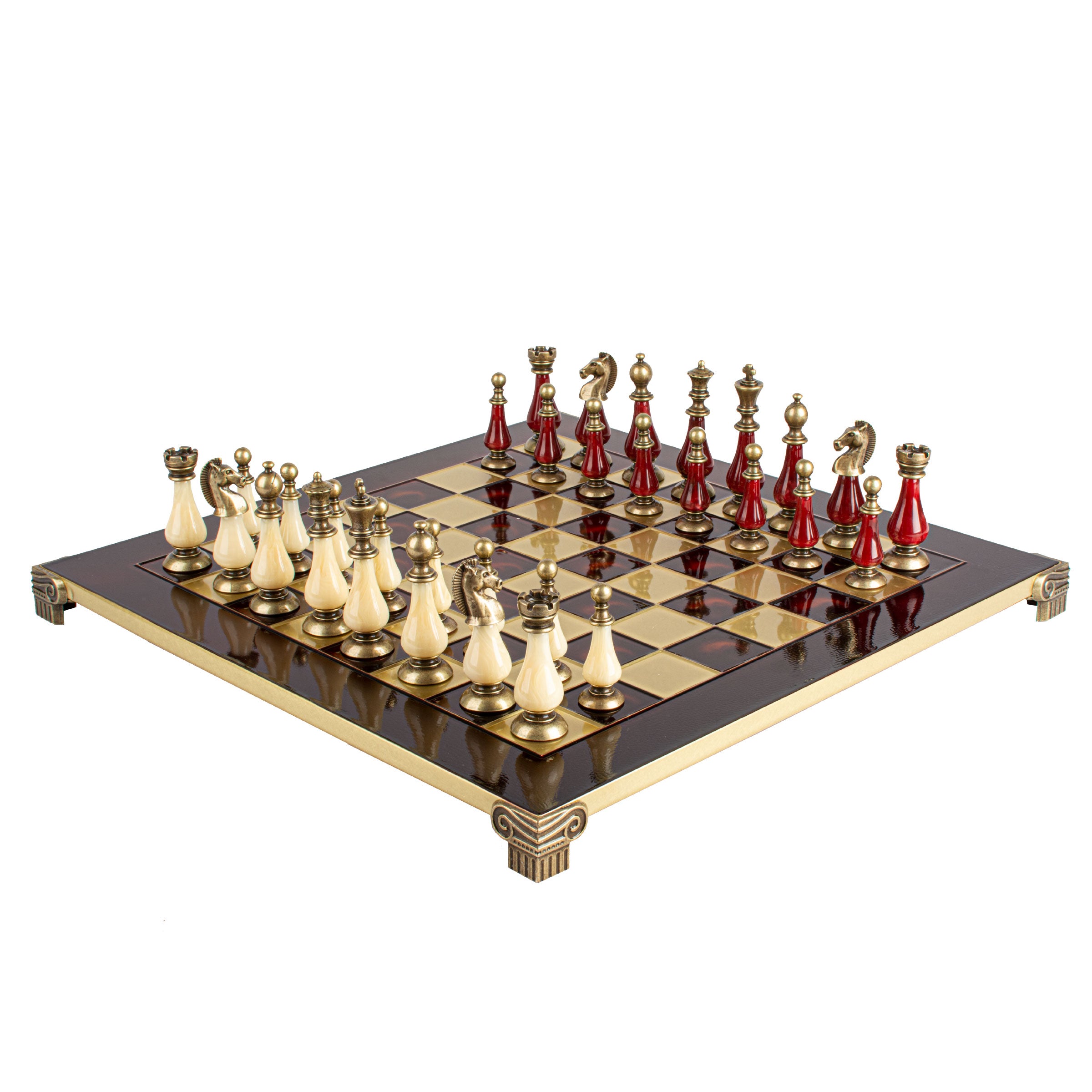 Handcrafted Chess Set, Brass and Pewter finish Chessmen with Red and ivory Pearl Elements (Large) (Copy) (Copy) - Premium Chess from MANOPOULOS Chess & Backgammon - Just €417! Shop now at MANOPOULOS Chess & Backgammon