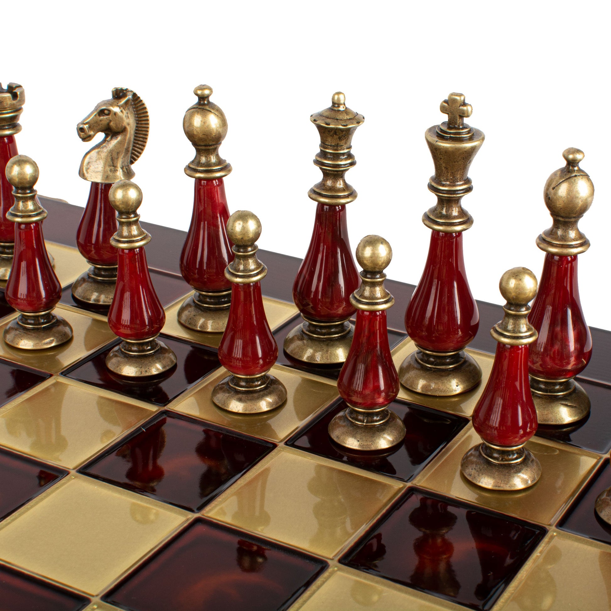 Handcrafted Chess Set, Brass and Pewter finish Chessmen with Red and ivory Pearl Elements (Large) (Copy) (Copy) - Premium Chess from MANOPOULOS Chess & Backgammon - Just €210! Shop now at MANOPOULOS Chess & Backgammon