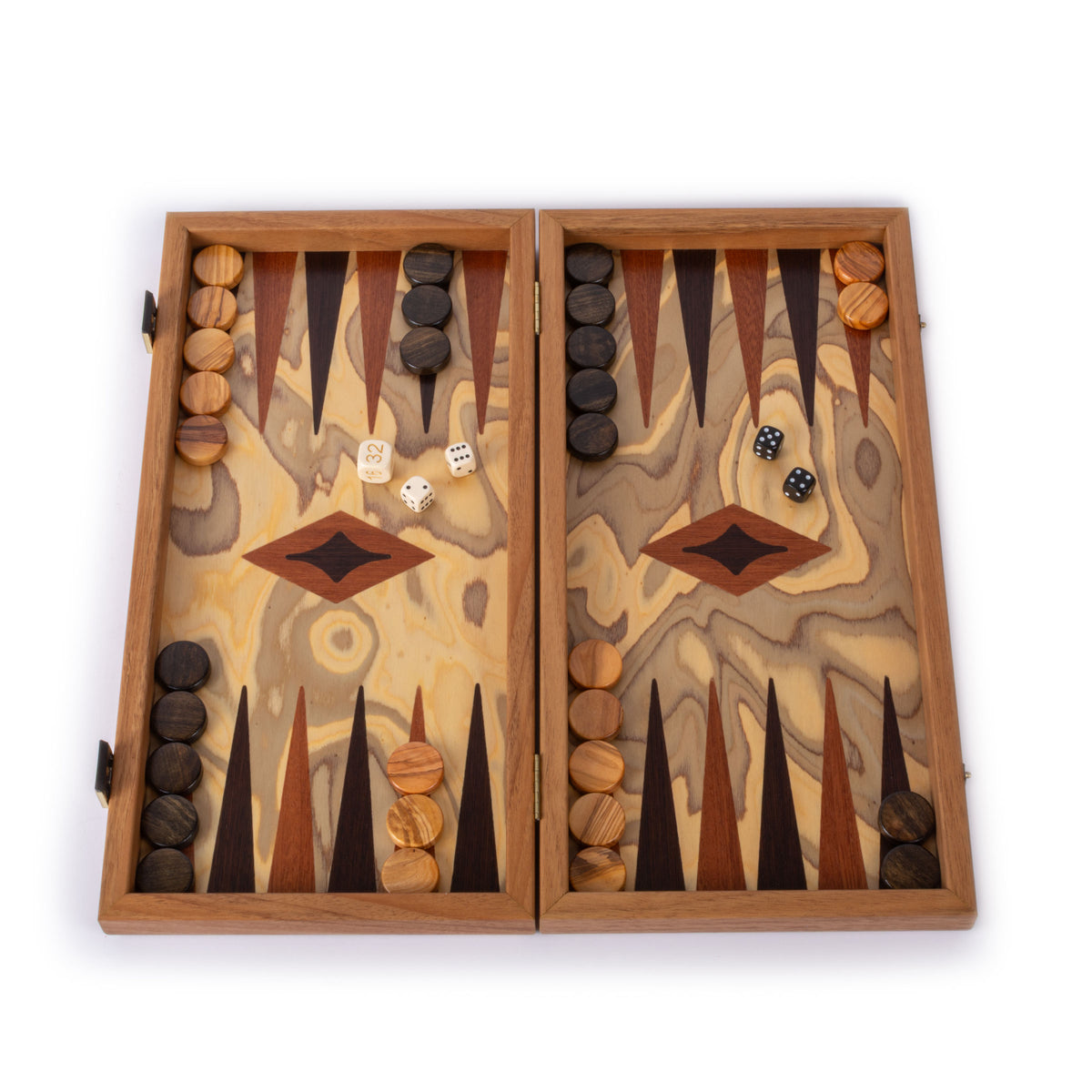 Premium Handcrafted Olive Burl Backgammon Set with Olive Wood Checkers