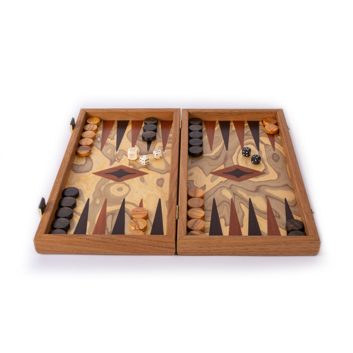 Premium Handcrafted Olive Burl Backgammon Set with Olive Wood Checkers