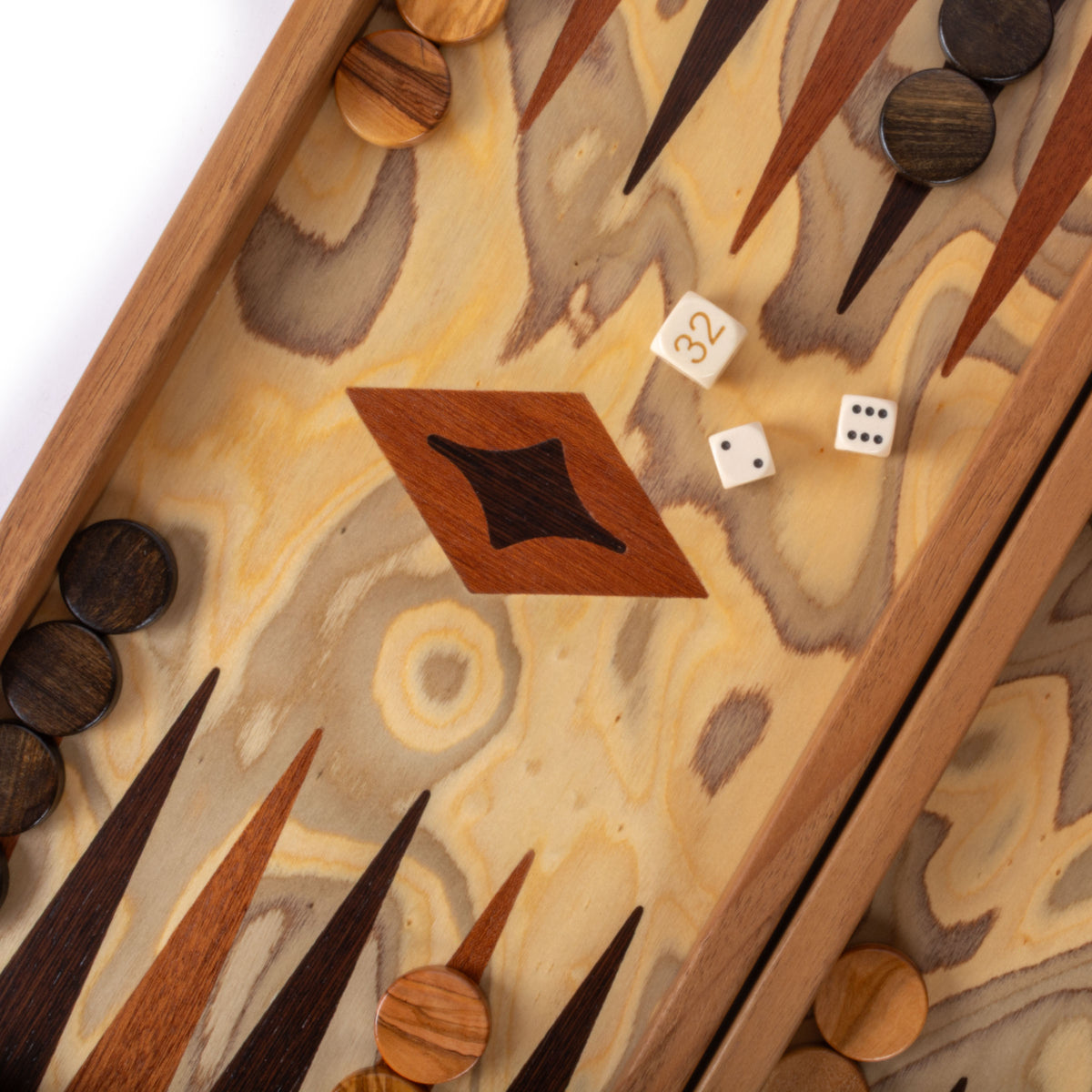 Premium Handcrafted Olive Burl Backgammon Set with Olive Wood Checkers