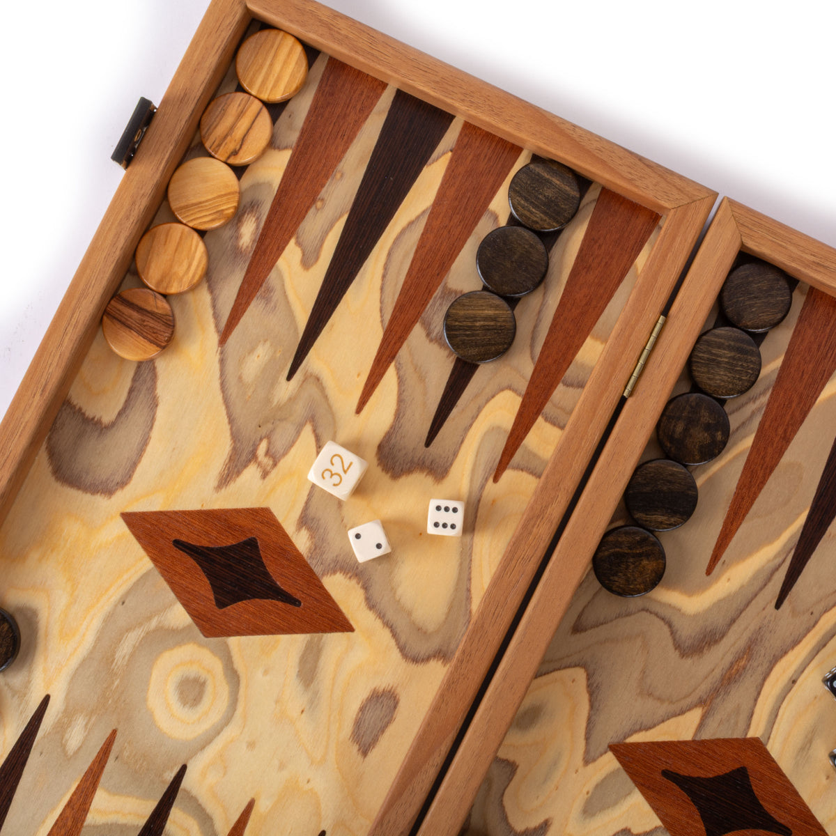 Premium Handcrafted Olive Burl Backgammon Set with Olive Wood Checkers