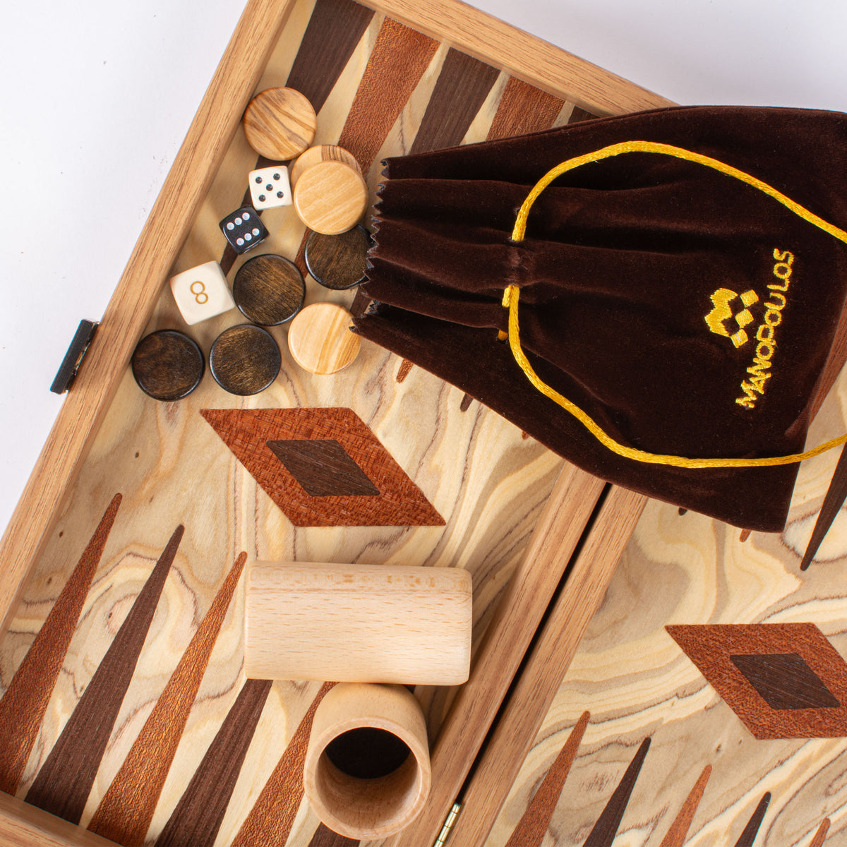 Premium Handcrafted Olive Burl Backgammon Set with Olive Wood Checkers