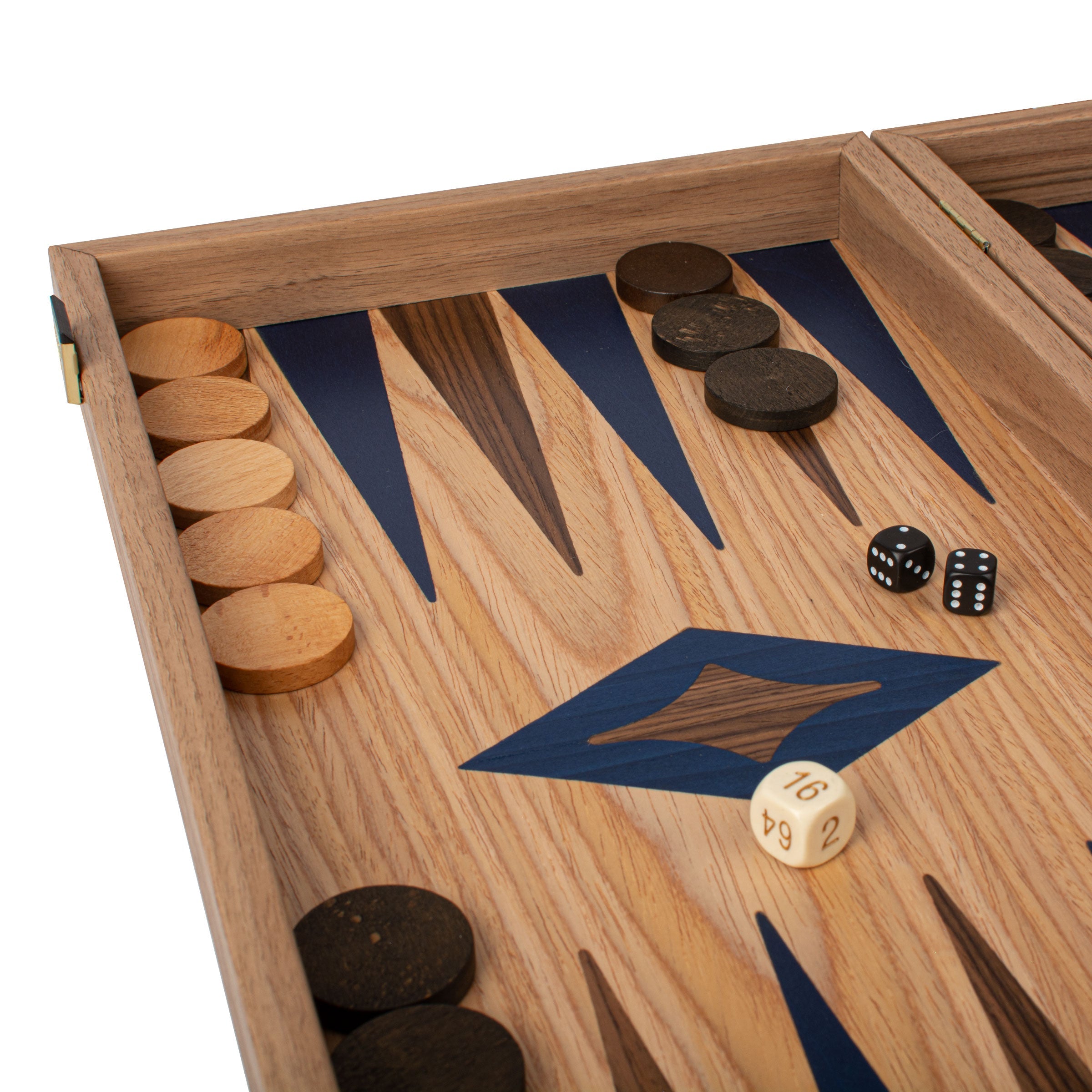 Handcrafted Oak/blue & American Walnut Backgammon Set - Elegant Marquetry Design - Premium Backgammon from MANOPOULOS Chess & Backgammon - Just €117! Shop now at MANOPOULOS Chess & Backgammon