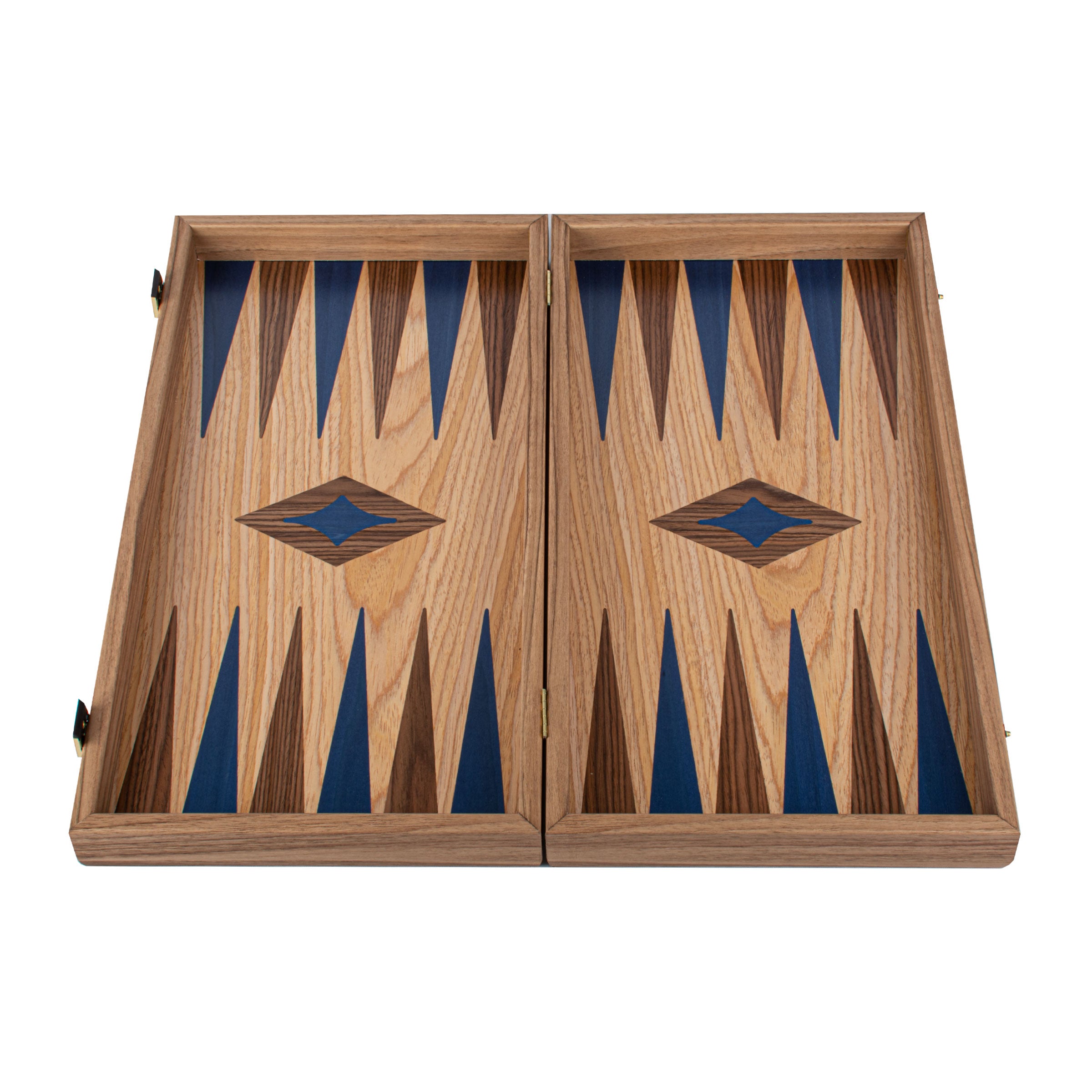 Handcrafted Oak/Blue & American Walnut Backgammon Set - Elegant Marquetry Design