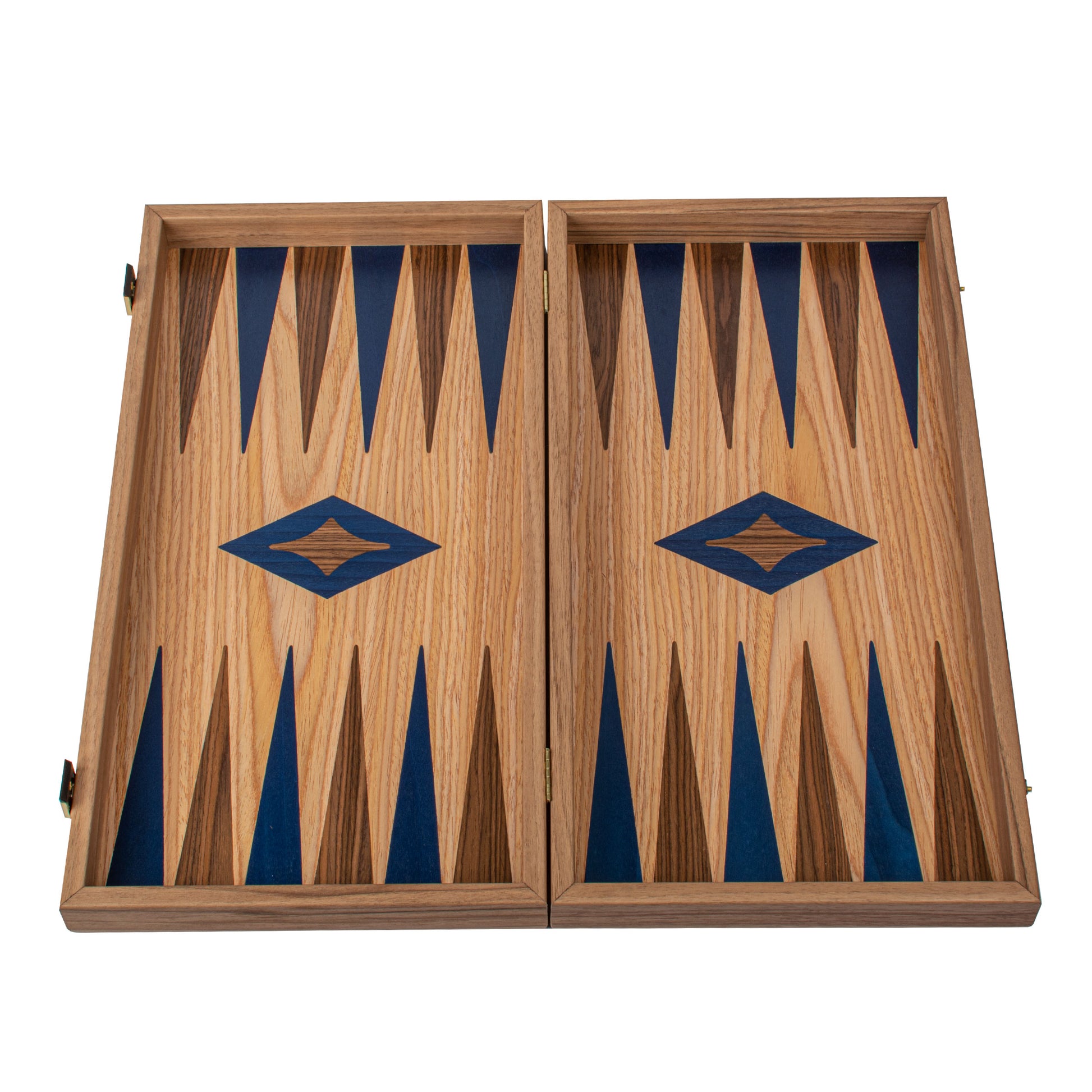 Handcrafted Oak/blue & American Walnut Backgammon Set - Elegant Marquetry Design - Premium Backgammon from MANOPOULOS Chess & Backgammon - Just €110! Shop now at MANOPOULOS Chess & Backgammon