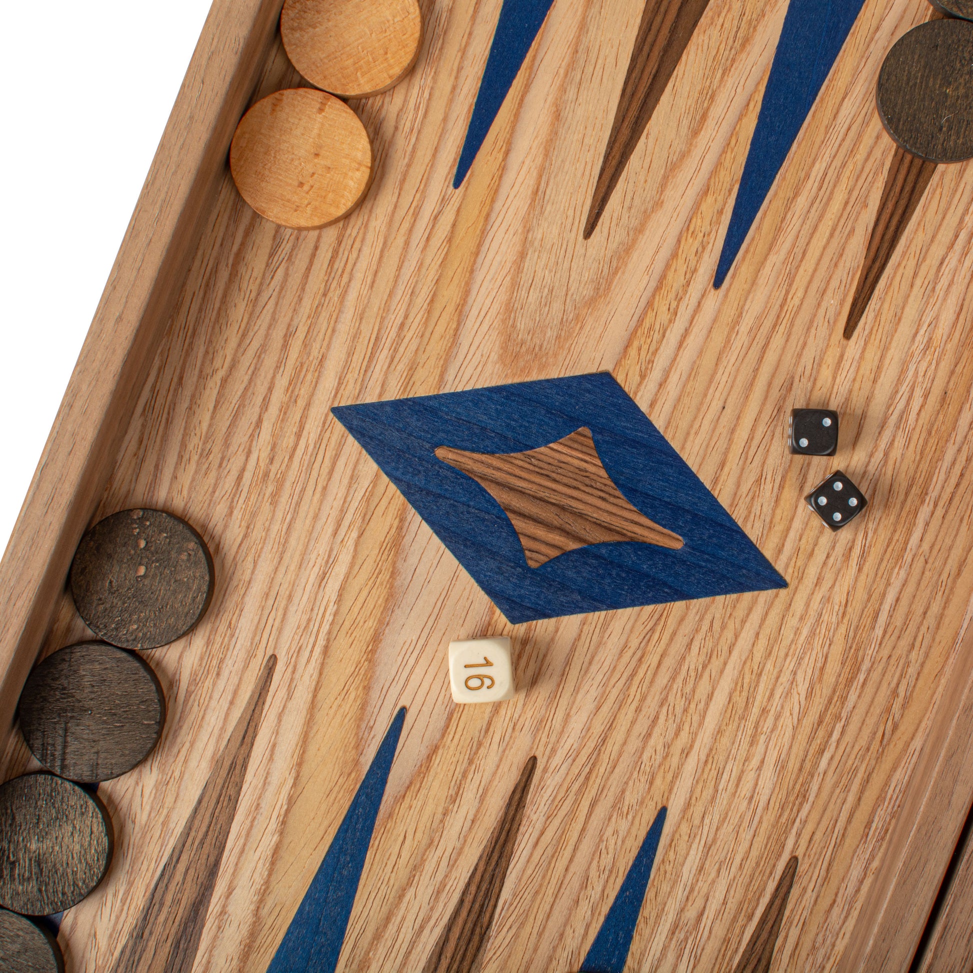 Handcrafted Oak/blue & American Walnut Backgammon Set - Elegant Marquetry Design - Premium Backgammon from MANOPOULOS Chess & Backgammon - Just €117! Shop now at MANOPOULOS Chess & Backgammon