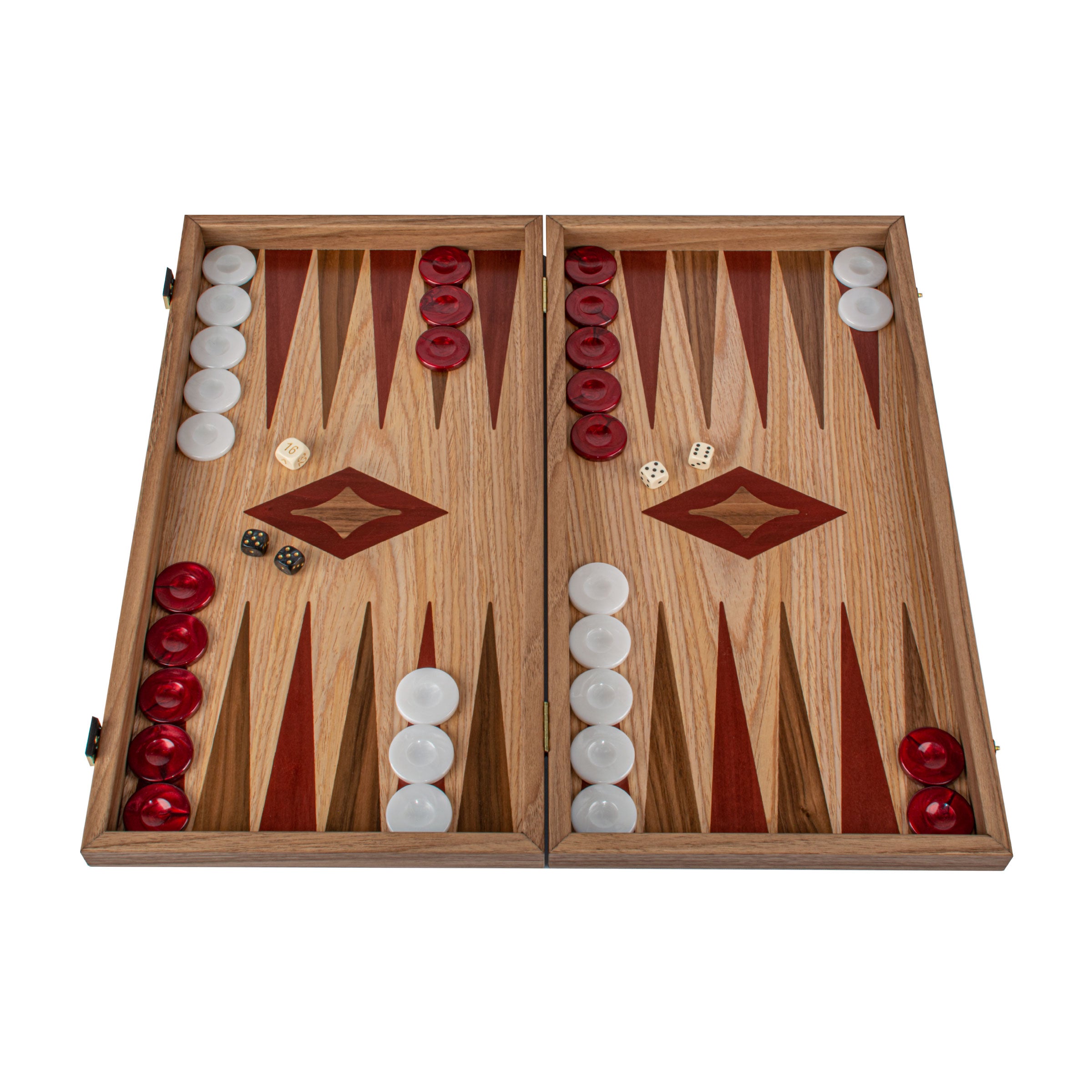 Handcrafted Oak/Red & American Walnut Backgammon Set - Elegant Marquetry Design