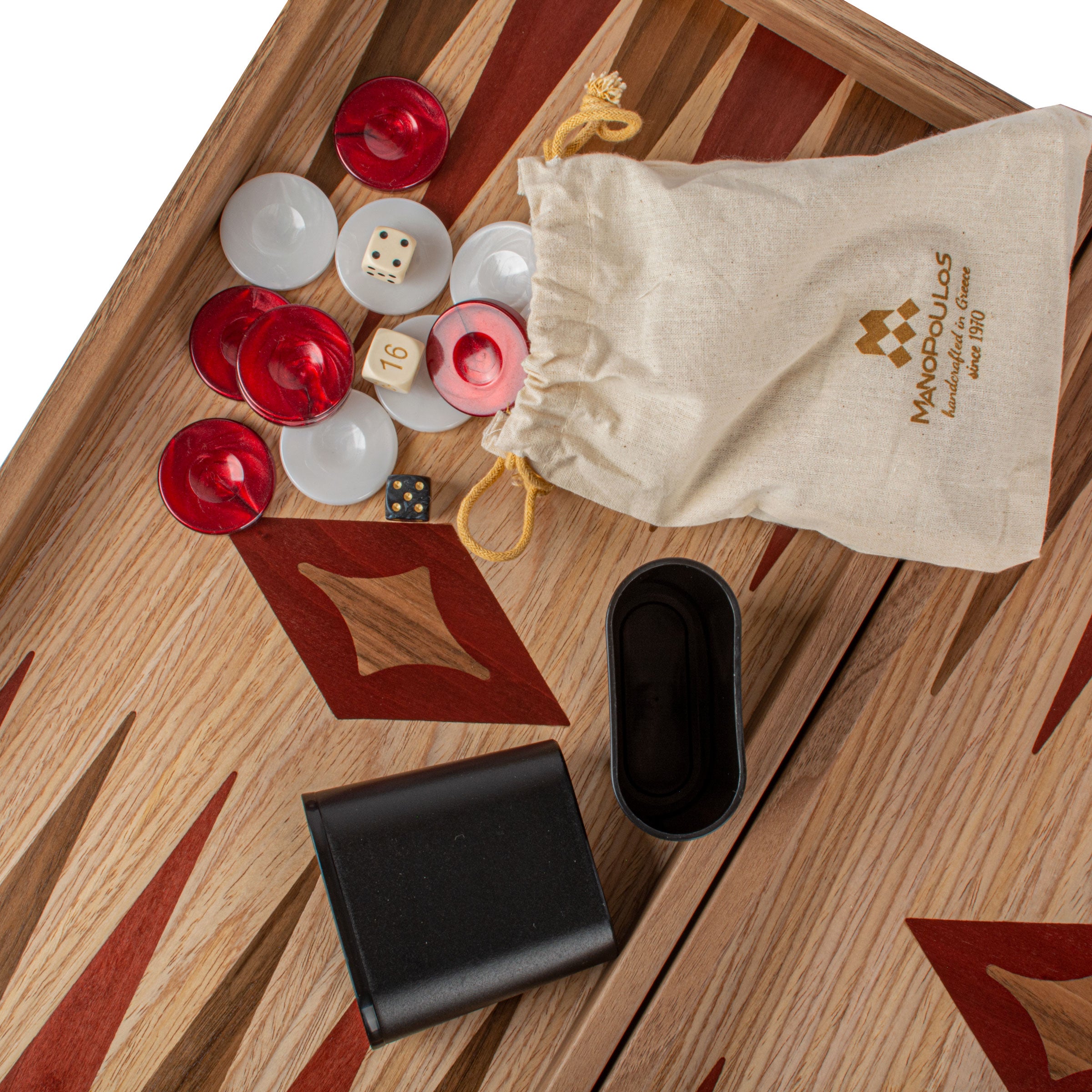 Handcrafted Oak/Red & American Walnut Backgammon Set - Elegant Marquetry Design