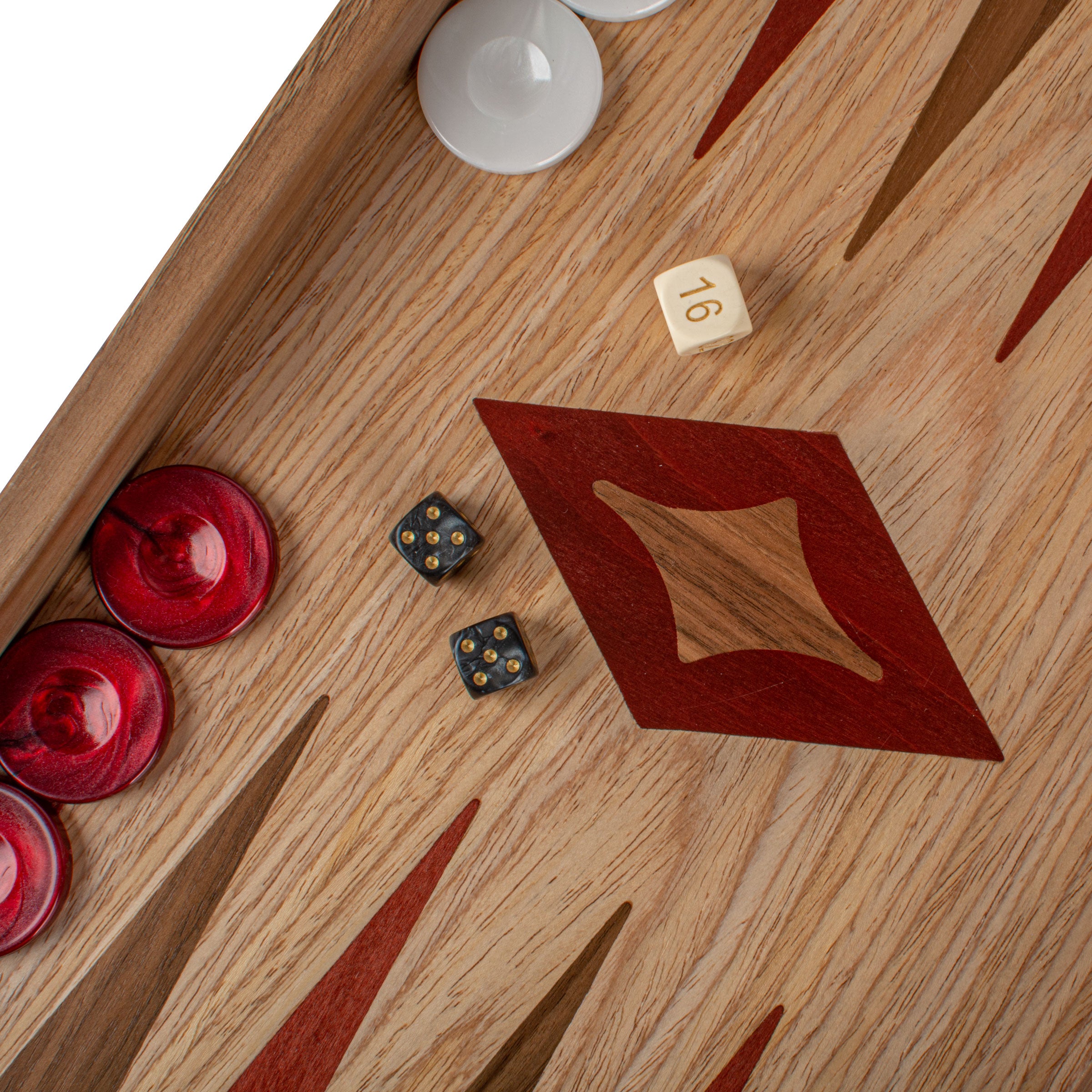 Handcrafted Oak/Red & American Walnut Backgammon Set - Elegant Marquetry Design