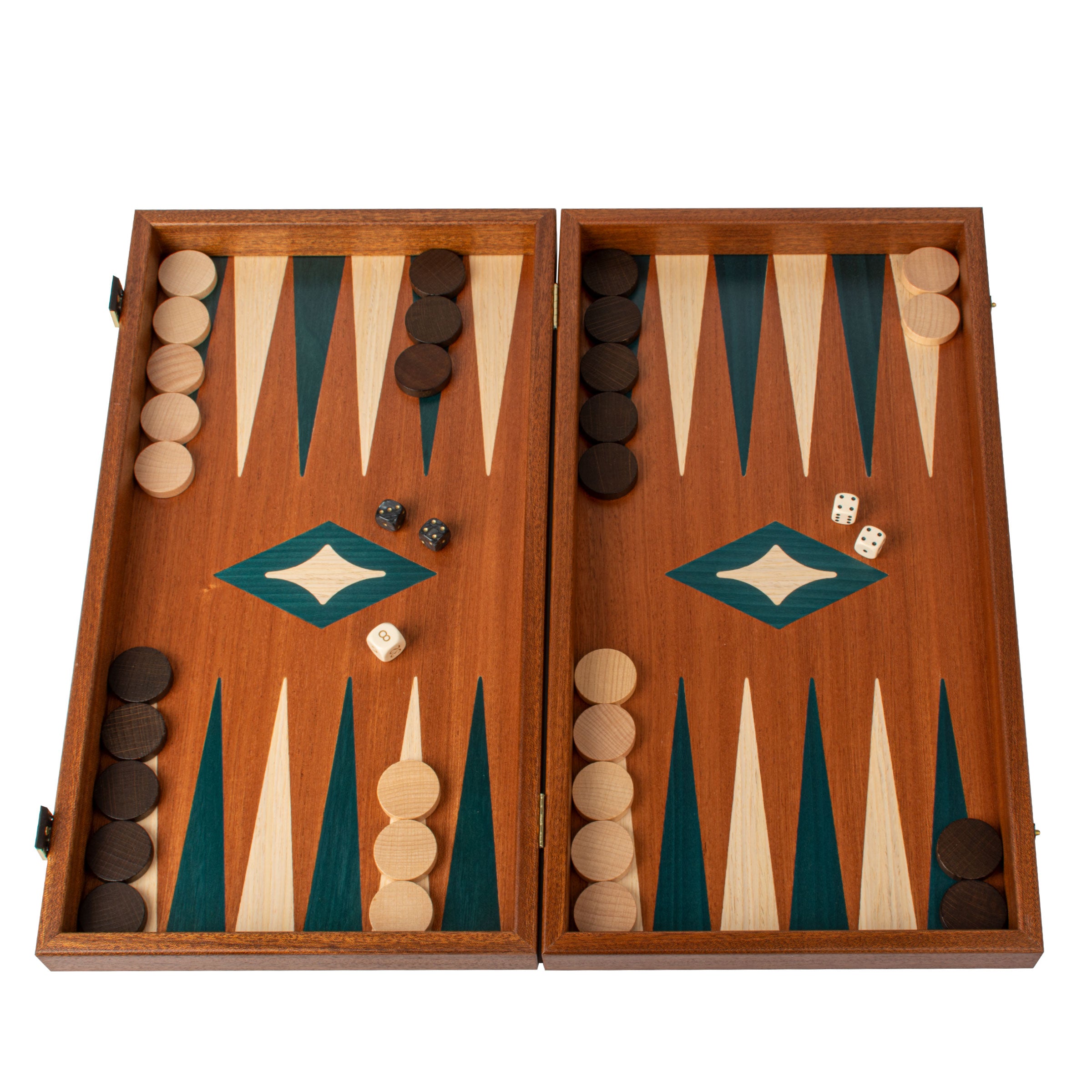 Handcrafted Mahogany Chess & Backgammon Board - 3-in-1 Green