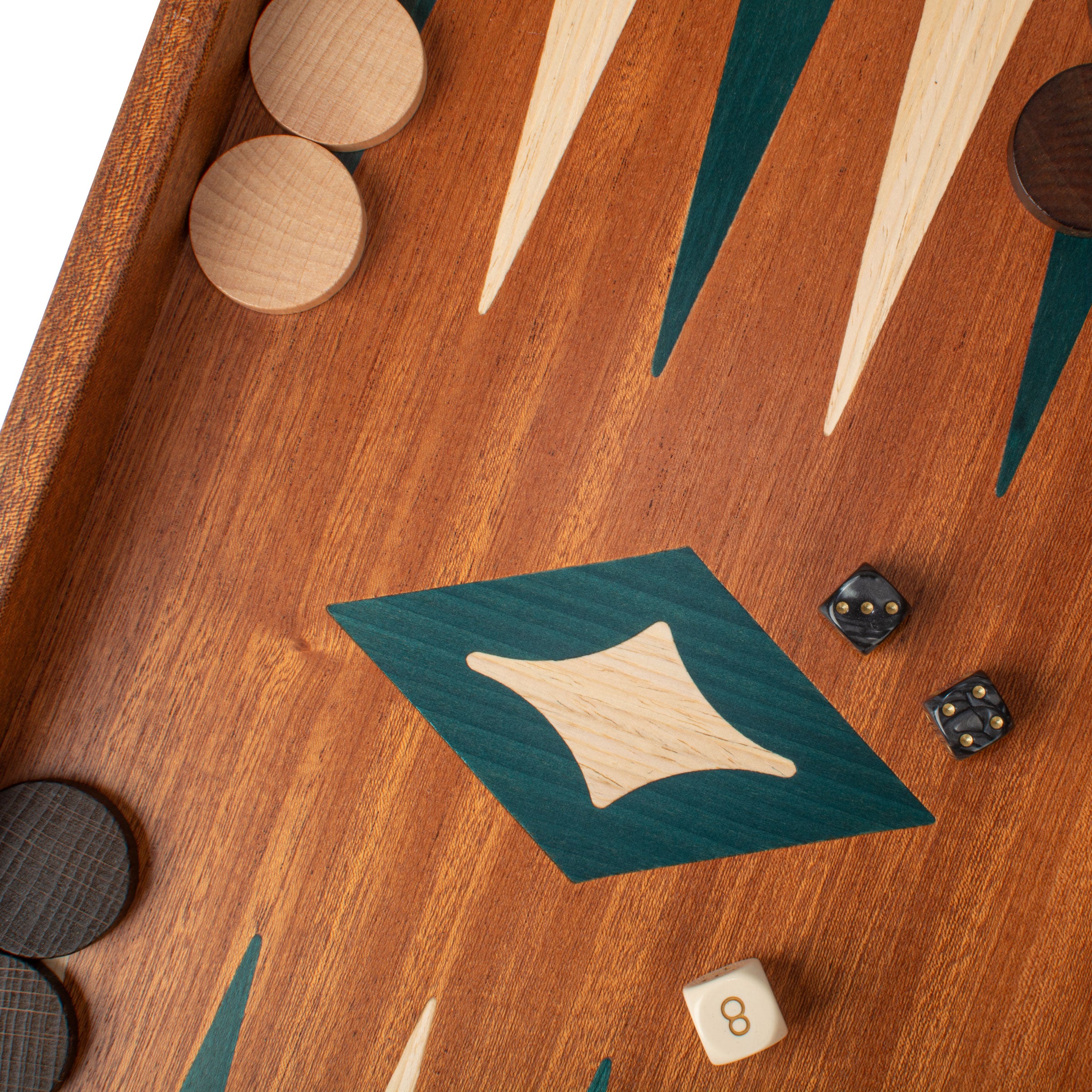 Handcrafted Mahogany Chess & Backgammon Board - 3-in-1 Green