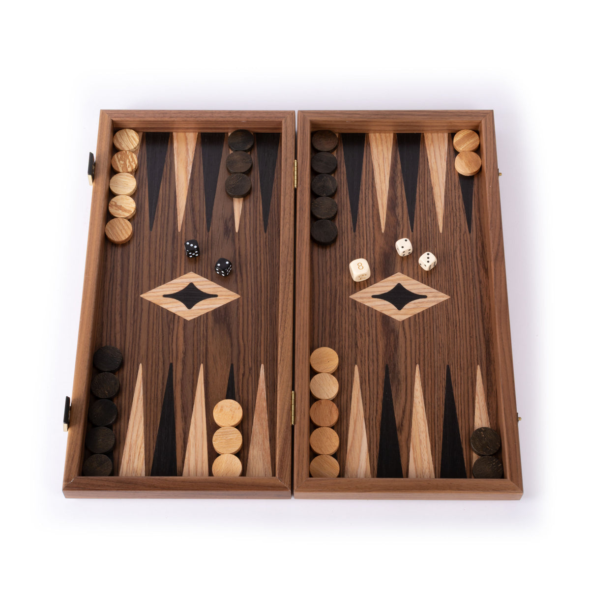 Handgefertigtes 3-in-1-Schach-, Backgammon- und Dame-Set aus Walnussholz – elegantes Intarsien-Design
