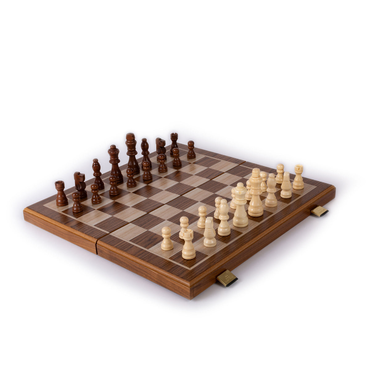 Handgefertigtes 3-in-1-Schach-, Backgammon- und Dame-Set aus Walnussholz – elegantes Intarsien-Design