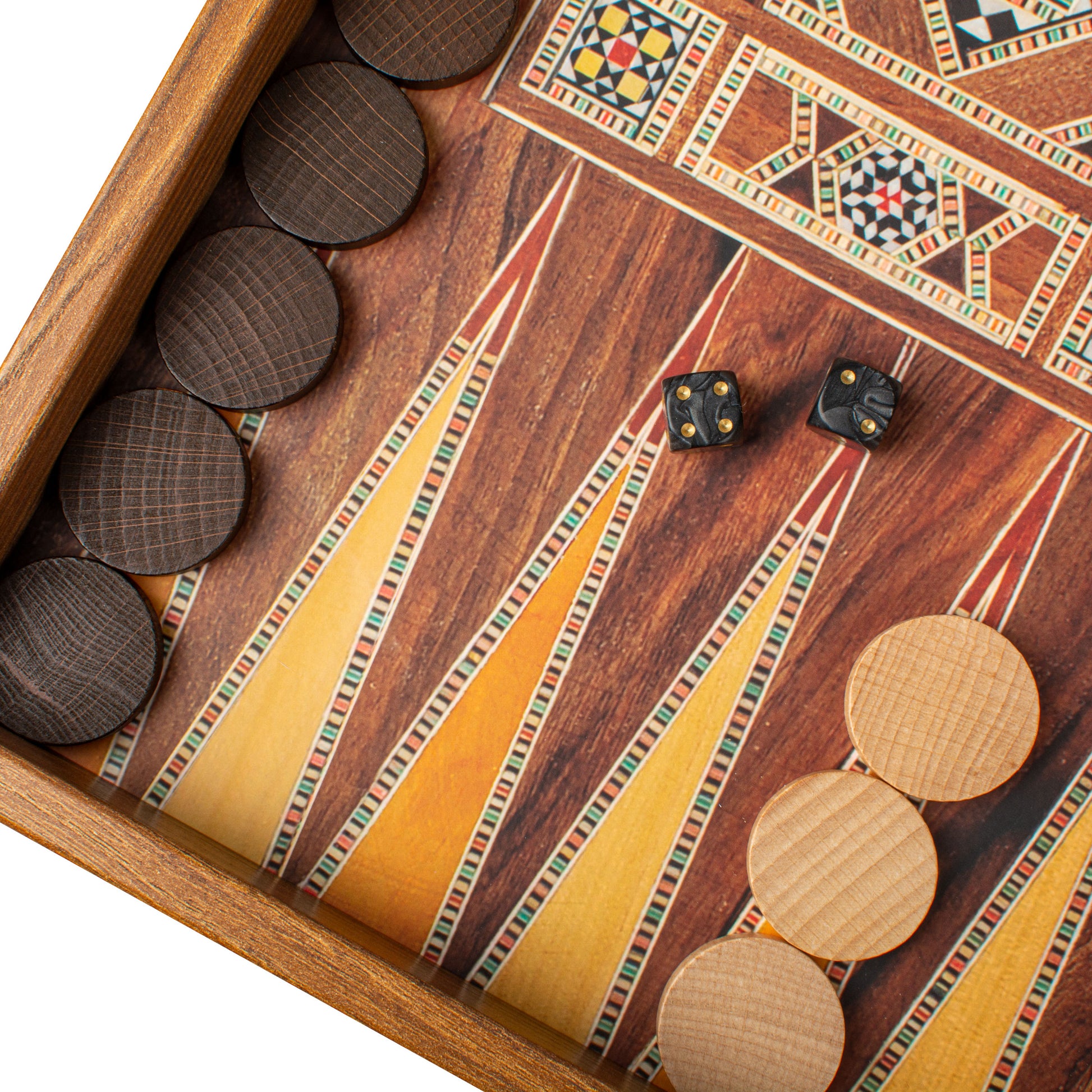 Handcrafted Mosaic Traditional Style Backgammon Set - Classic Design and Quality Materials - Premium Backgammon from MANOPOULOS Chess & Backgammon - Just €29! Shop now at MANOPOULOS Chess & Backgammon