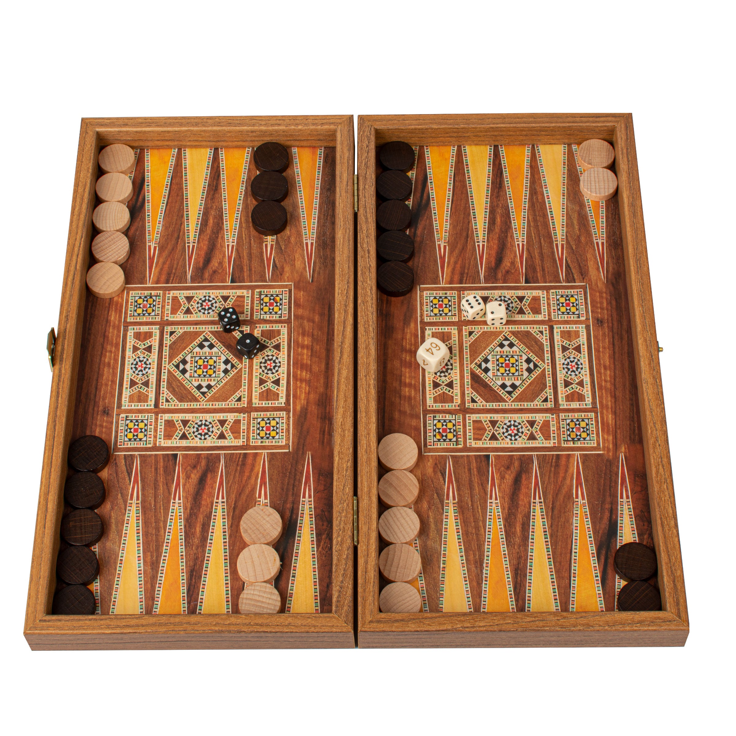 Handcrafted Mosaic Traditional Style Backgammon Set - Classic Design and Quality Materials - Premium Backgammon from MANOPOULOS Chess & Backgammon - Just €29! Shop now at MANOPOULOS Chess & Backgammon