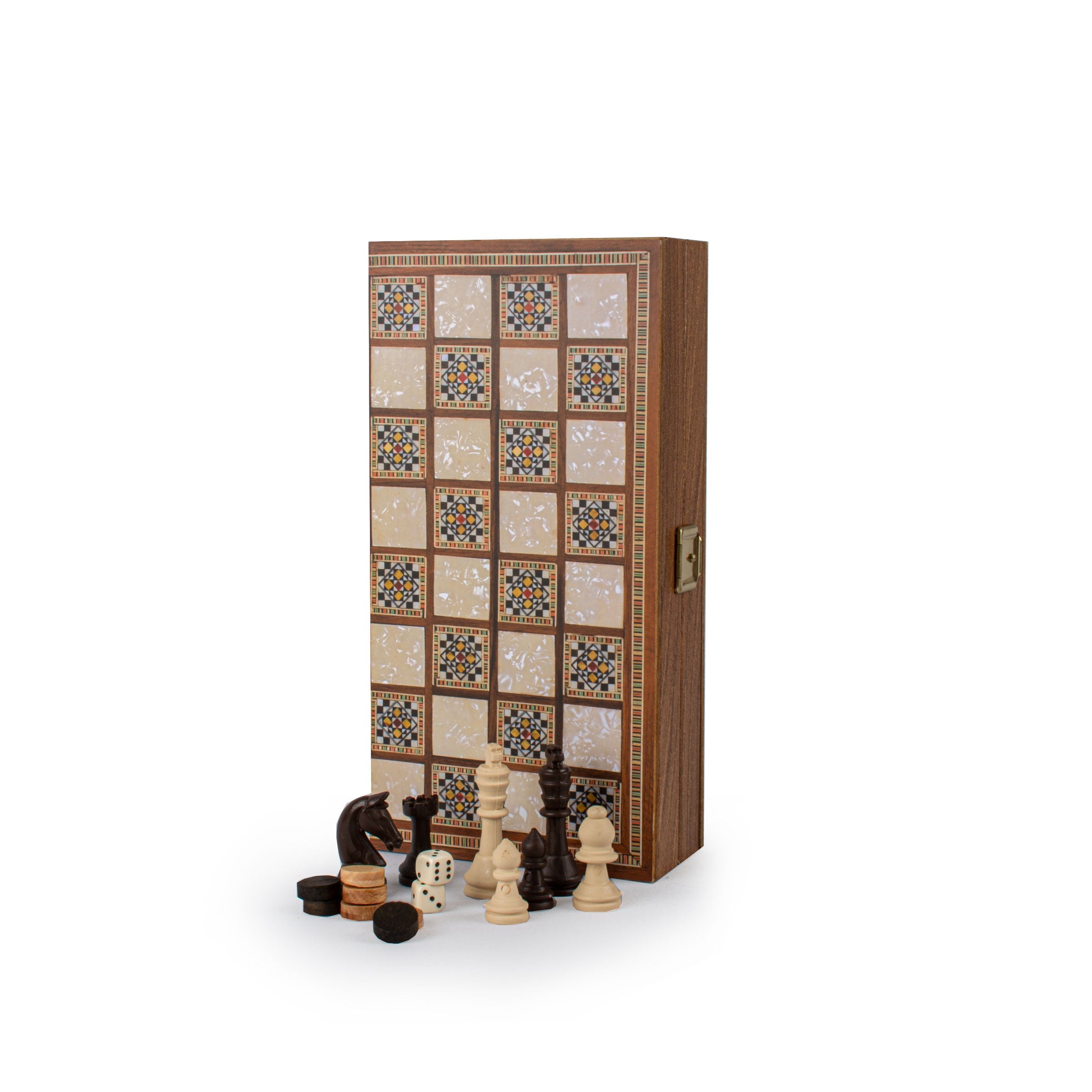 Handcrafted Mosaic Traditional Style Backgammon Set - Classic Design and Quality Materials - Premium Backgammon from MANOPOULOS Chess & Backgammon - Just €29! Shop now at MANOPOULOS Chess & Backgammon