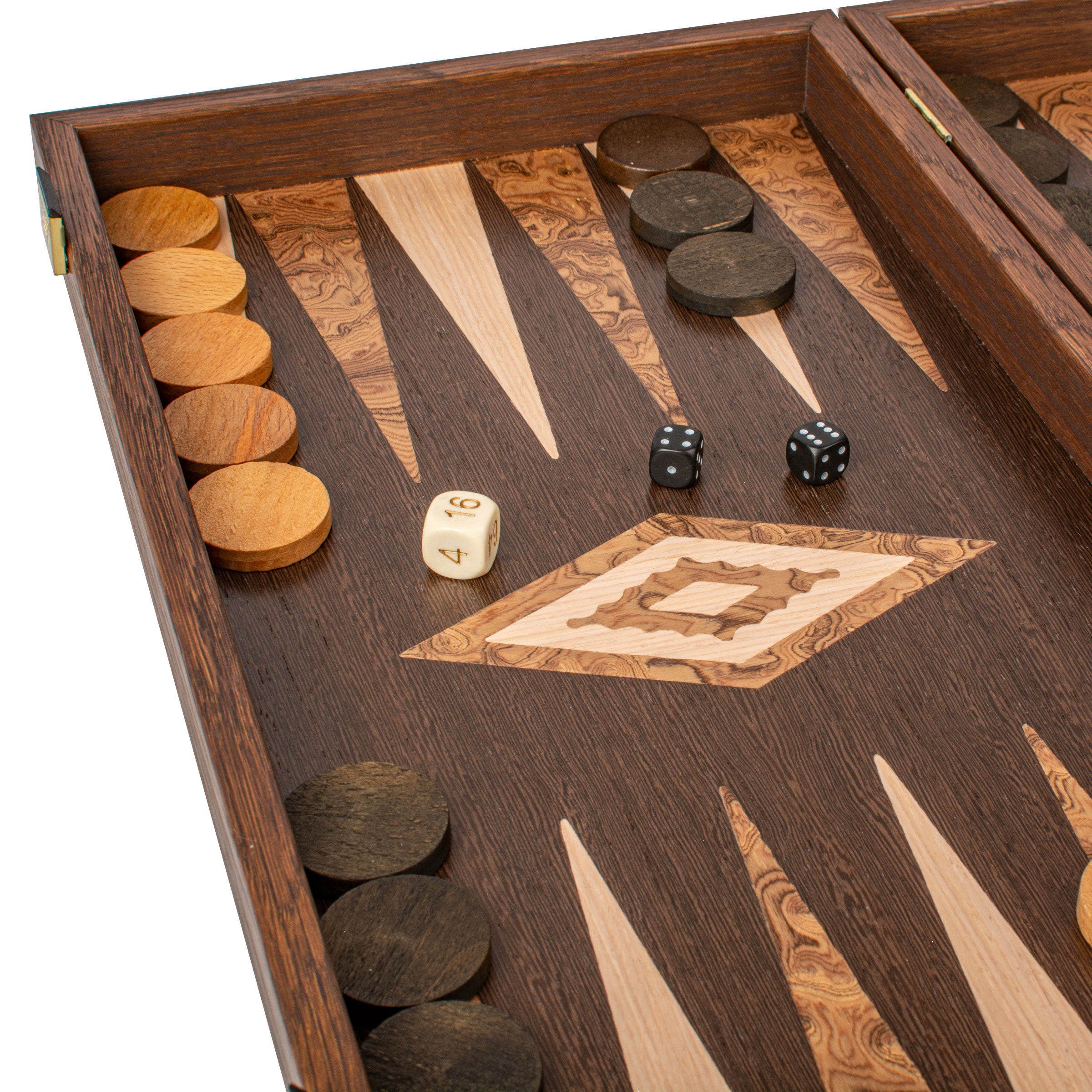 Handcrafted Wenge & Walnut Burl Backgammon Set - Elegant Marquetry