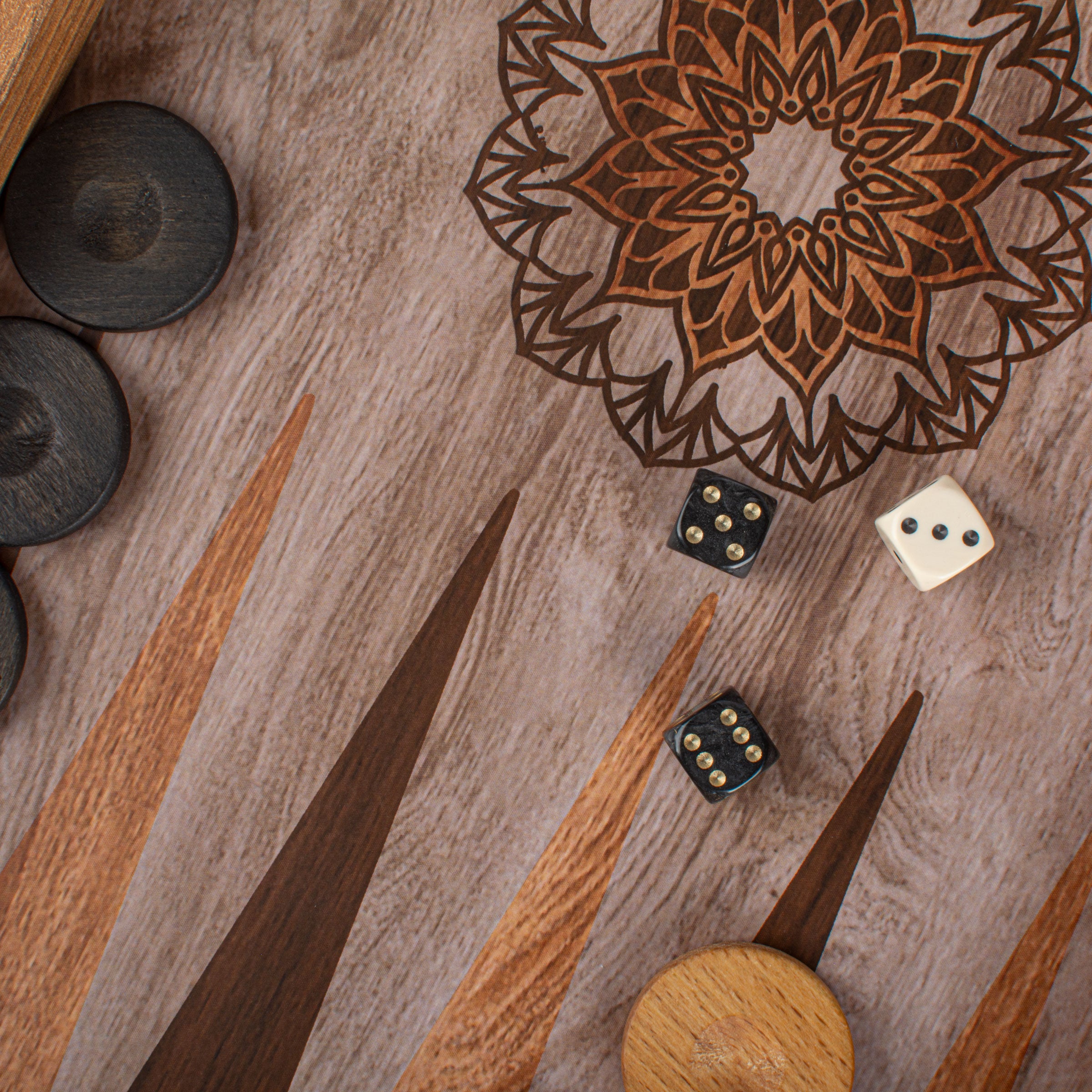 Handcrafted Traditional Mandala Design Backgammon Set - Elegant Simplicity - Premium Backgammon from MANOPOULOS Chess & Backgammon - Just €84! Shop now at MANOPOULOS Chess & Backgammon