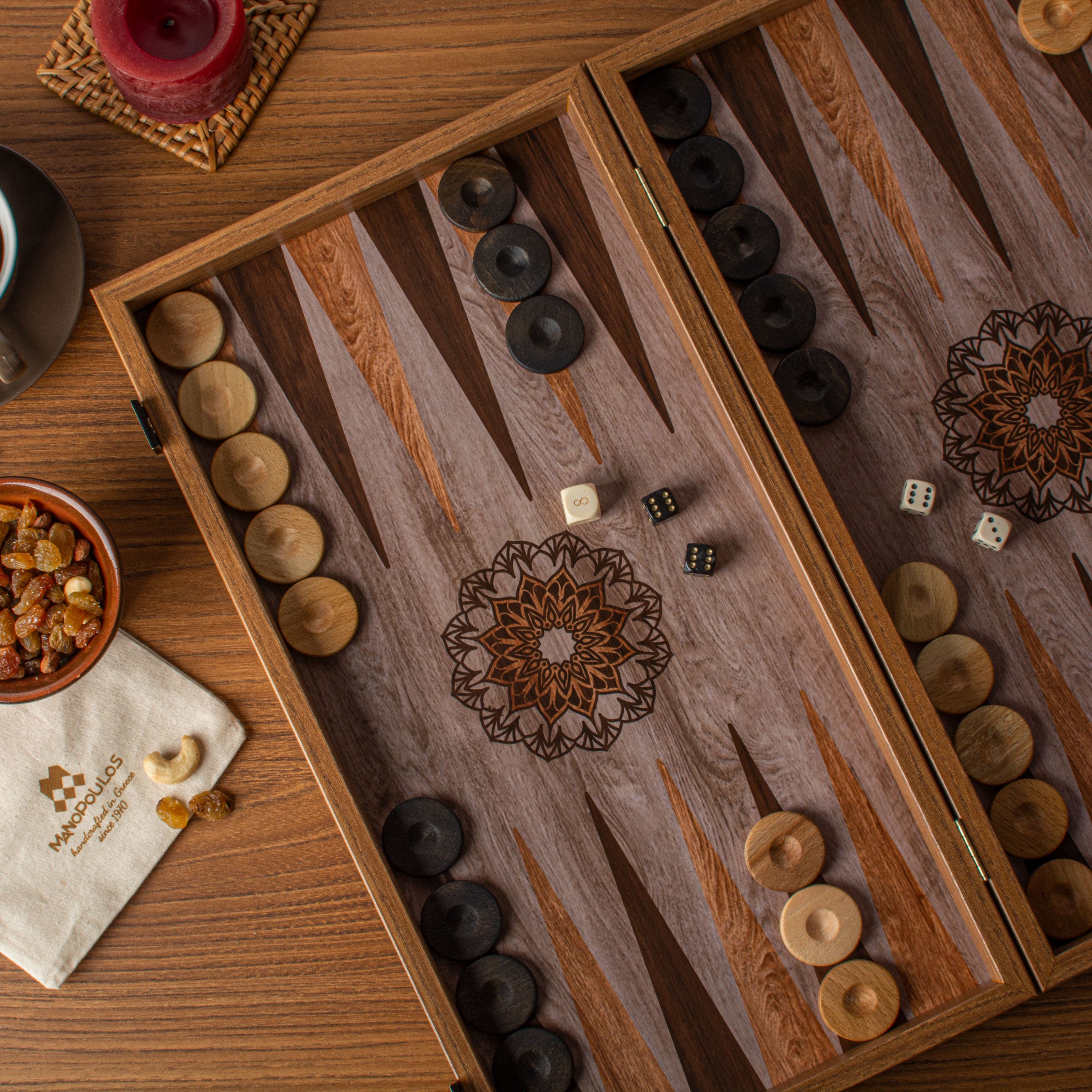 Handcrafted Traditional Mandala Design Backgammon Set - Elegant Simplicity - Premium Backgammon from MANOPOULOS Chess & Backgammon - Just €84! Shop now at MANOPOULOS Chess & Backgammon