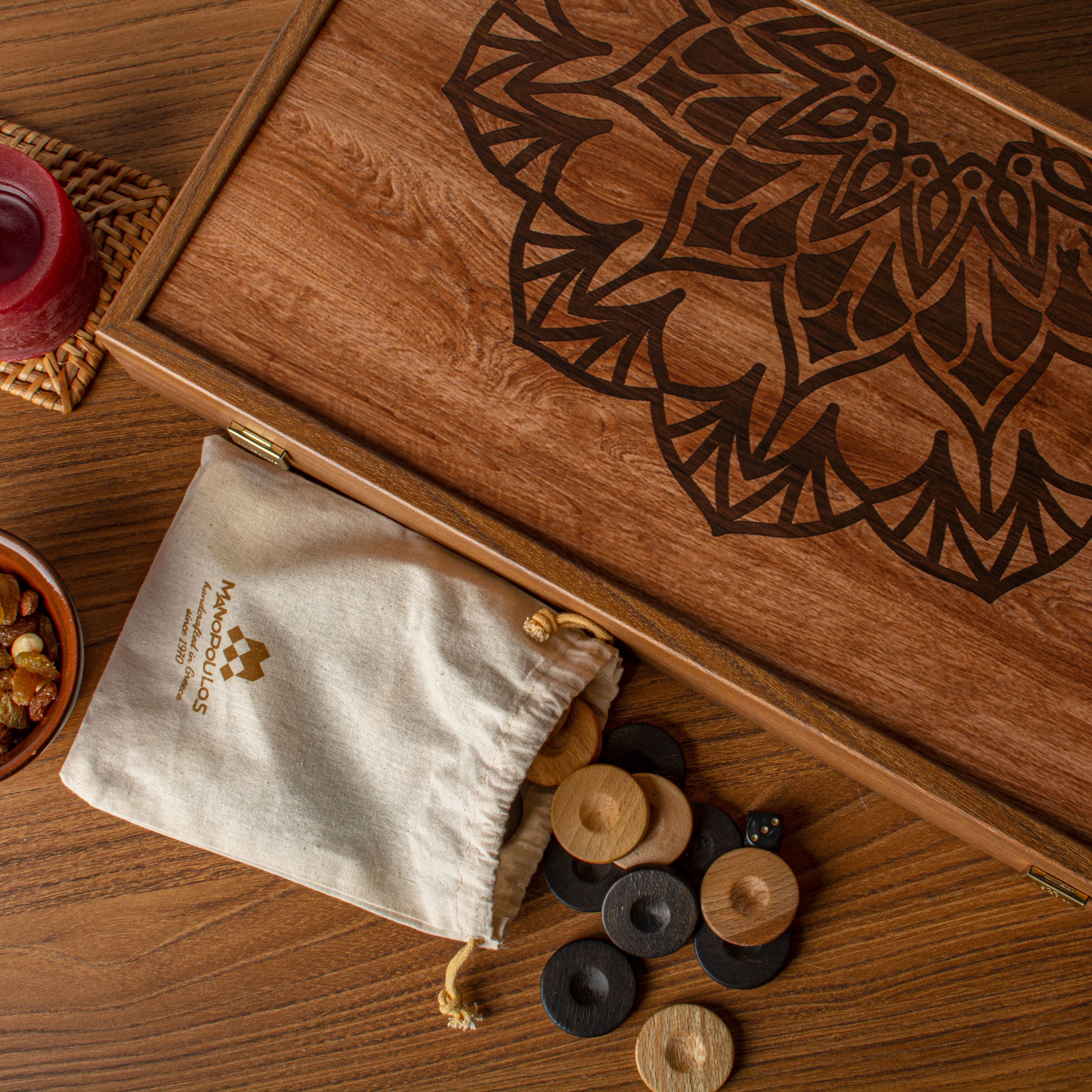 Handcrafted Traditional Mandala Design Backgammon Set - Elegant Simplicity - Premium Backgammon from MANOPOULOS Chess & Backgammon - Just €84! Shop now at MANOPOULOS Chess & Backgammon