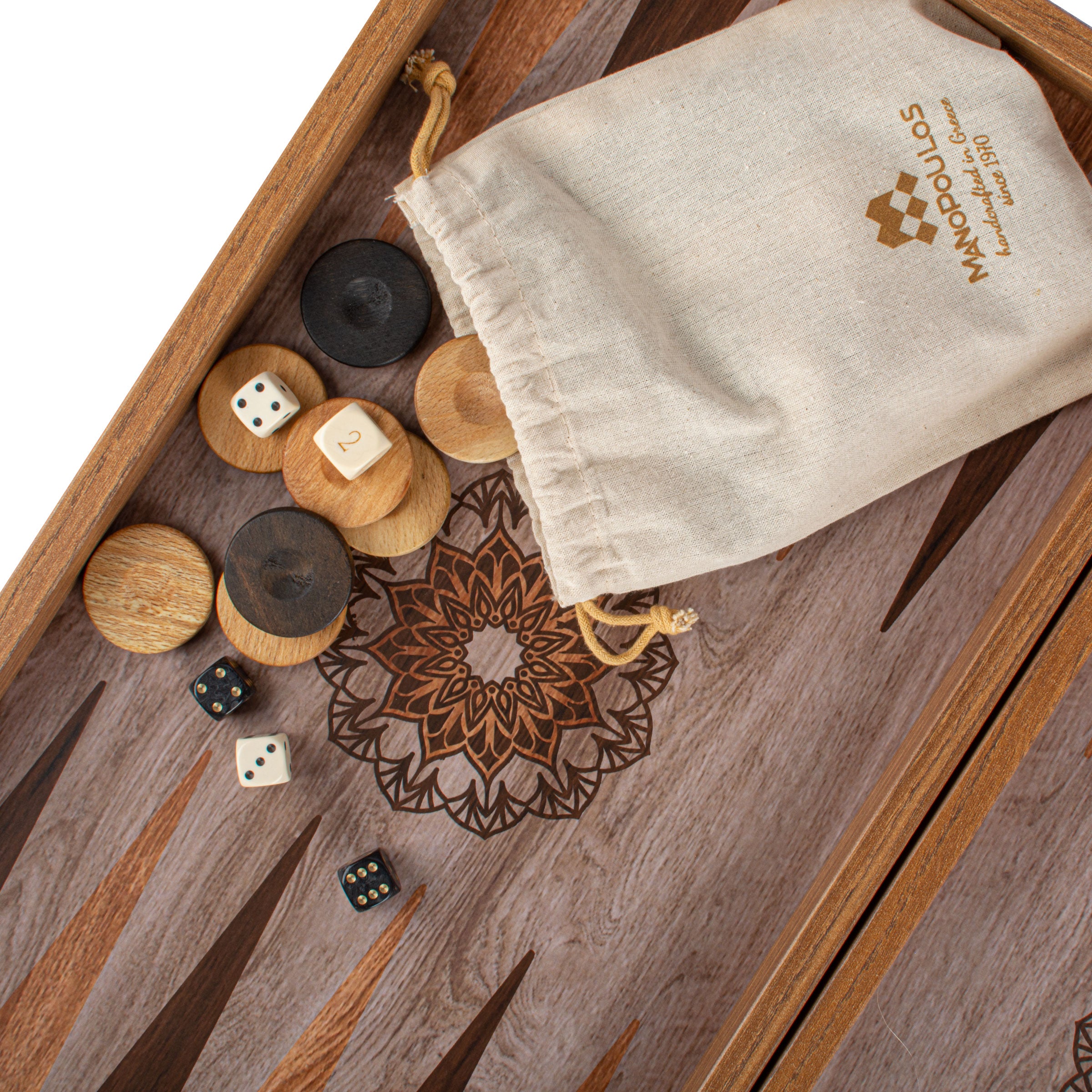 Handcrafted Traditional Mandala Design Backgammon Set - Elegant Simplicity - Premium Backgammon from MANOPOULOS Chess & Backgammon - Just €84! Shop now at MANOPOULOS Chess & Backgammon