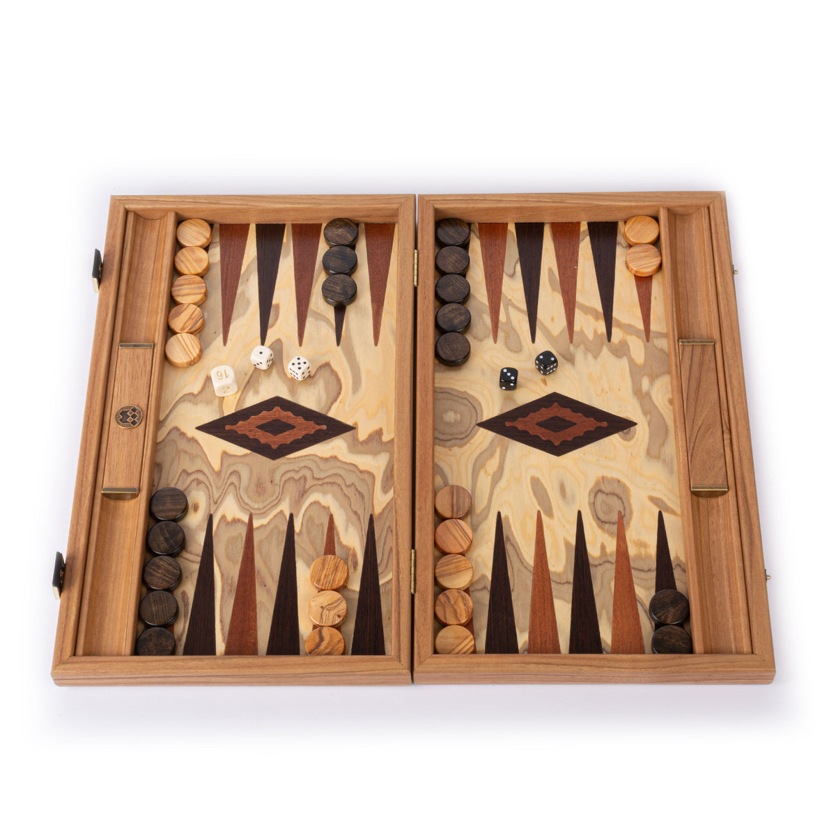 Premium Handcrafted Olive Burl Backgammon Set with Olive Wood Checkers