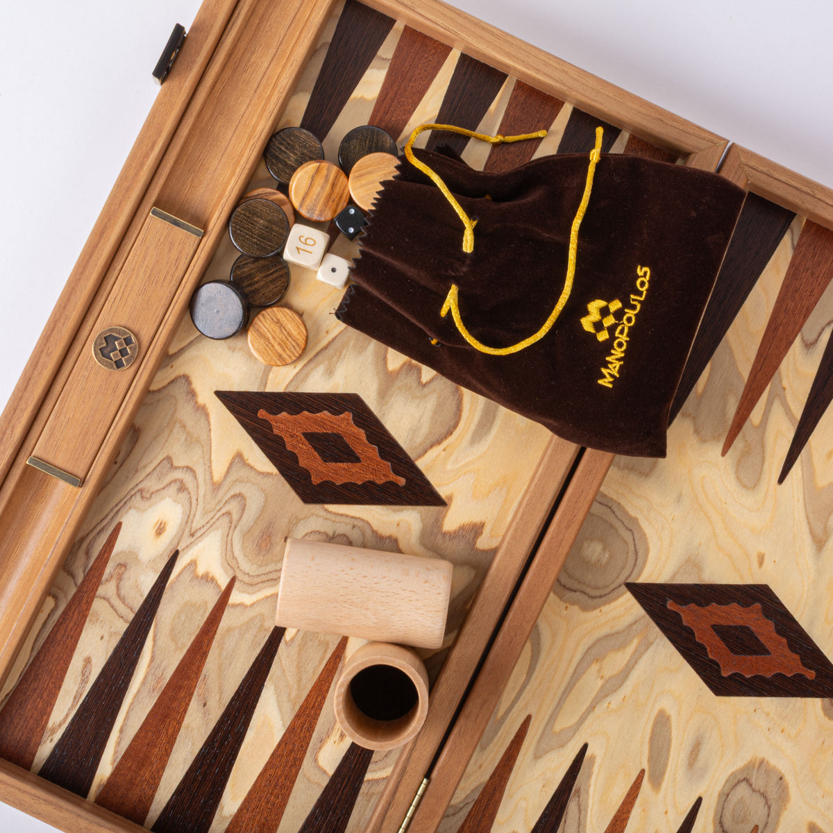 Premium Handcrafted Olive Burl Backgammon Set with Olive Wood Checkers
