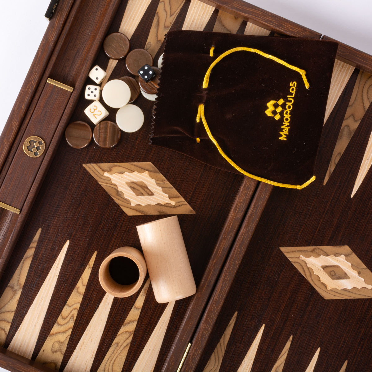 Premium Handgjord Wenge med Walnut Burl Backgammon Set
