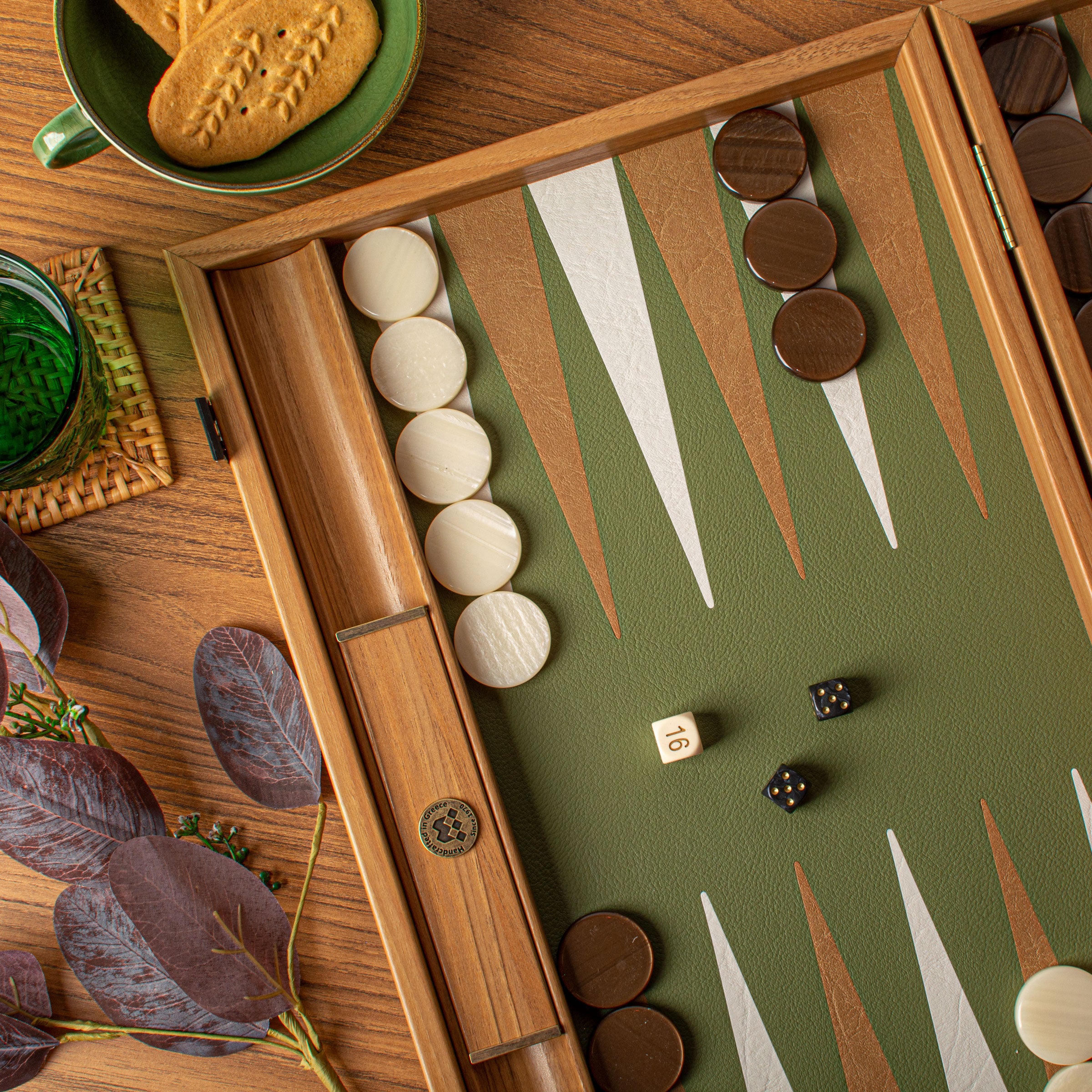 Premium Leatherette Forest Green Backgammon Set - Premium Backgammon from MANOPOULOS Chess & Backgammon - Just €186! Shop now at MANOPOULOS Chess & Backgammon