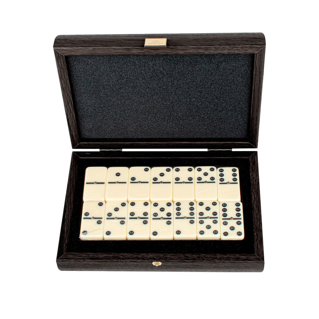 Luxury Dominoes Set in Dark Grey Leatherette with Wooden Case - Premium Dominoes from MANOPOULOS Chess & Backgammon - Just €53.90! Shop now at MANOPOULOS Chess & Backgammon
