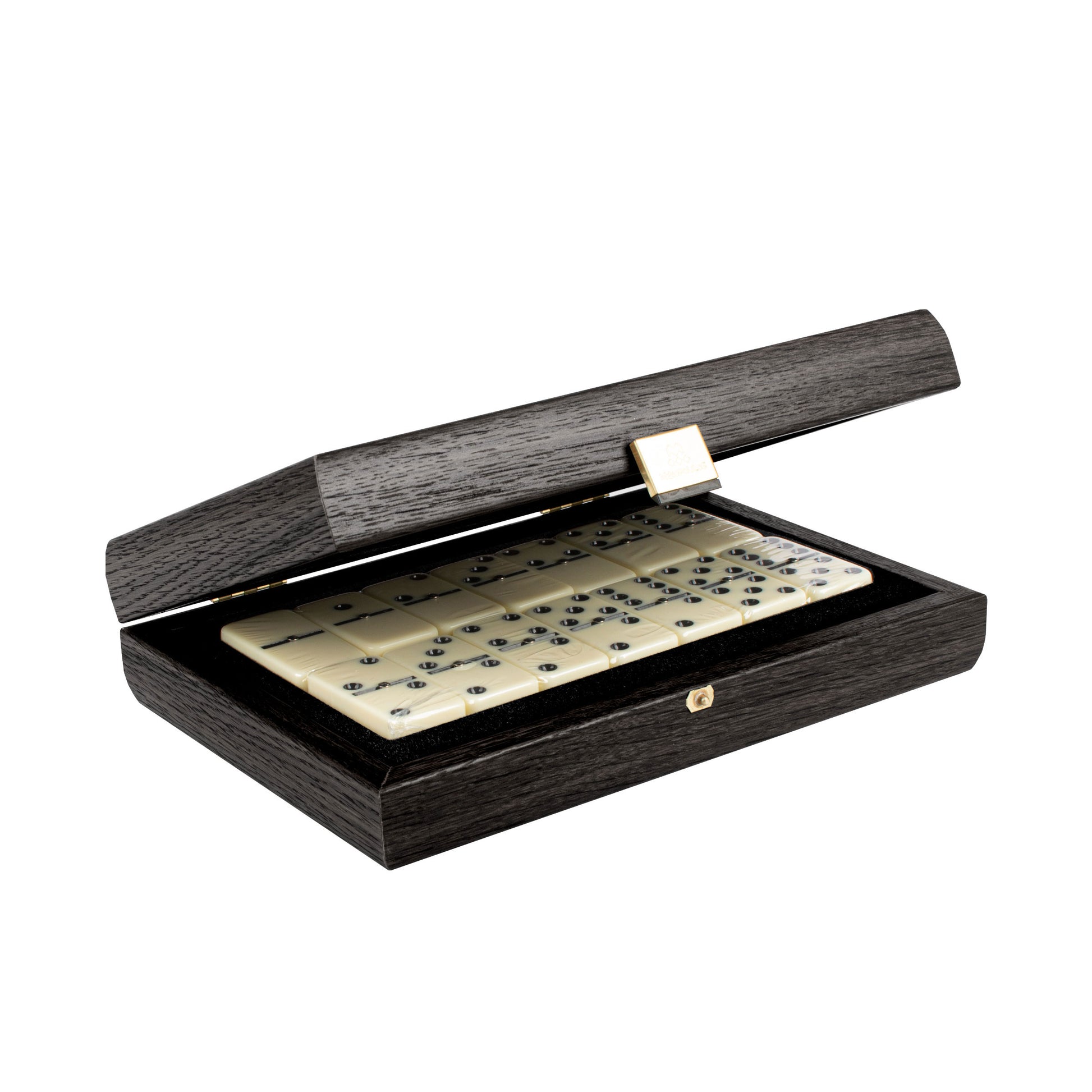 Luxury Dominoes Set in Dark Grey Leatherette with Wooden Case - Premium Dominoes from MANOPOULOS Chess & Backgammon - Just €53.90! Shop now at MANOPOULOS Chess & Backgammon
