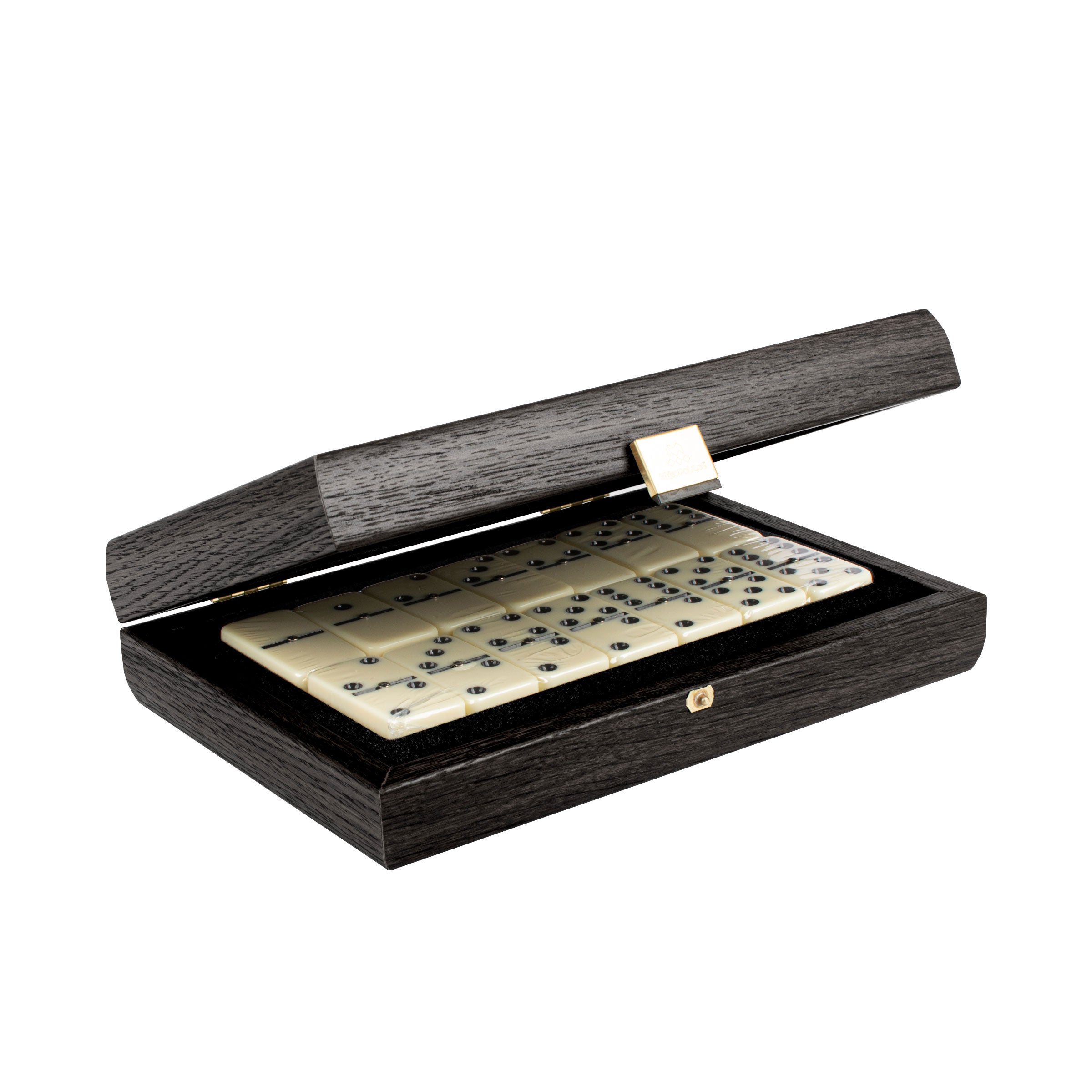 Luxury Dominoes Set in Dark Grey Leatherette with Wooden Case - Premium Dominoes from MANOPOULOS Chess & Backgammon - Just €53.90! Shop now at MANOPOULOS Chess & Backgammon