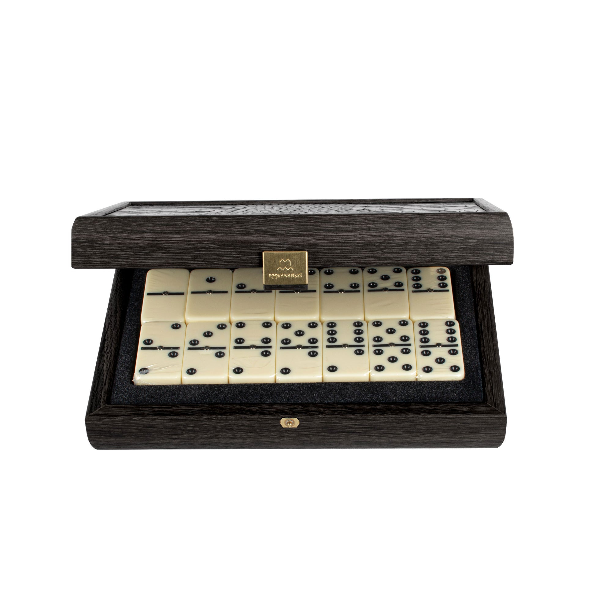 Luxury Dominoes Set in Dark Grey Leatherette with Wooden Case - Premium Dominoes from MANOPOULOS Chess & Backgammon - Just €53.90! Shop now at MANOPOULOS Chess & Backgammon