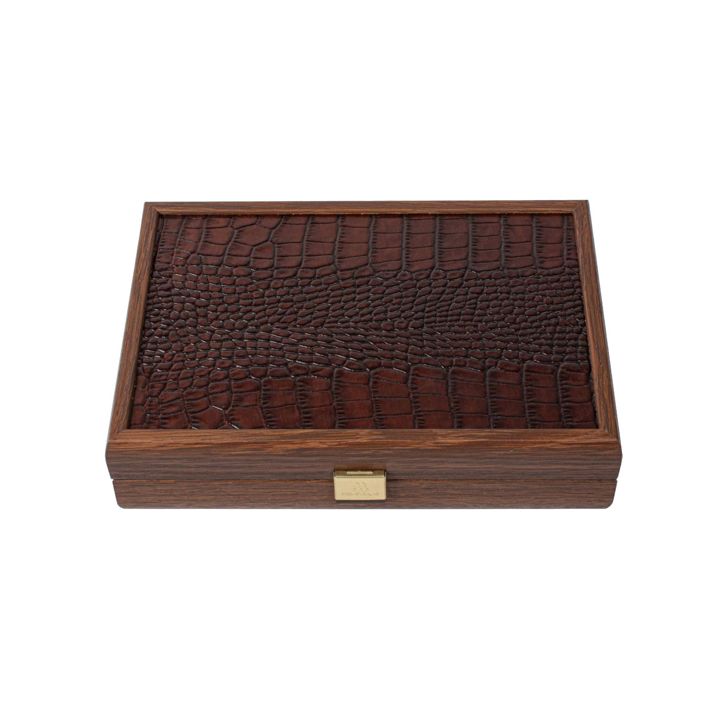 Luxury Domino Set in Brown Leather Crocodile toter with Wooden Case - Premium Dominoes from MANOPOULOS Chess & Backgammon - Just €62.50! Shop now at MANOPOULOS Chess & Backgammon