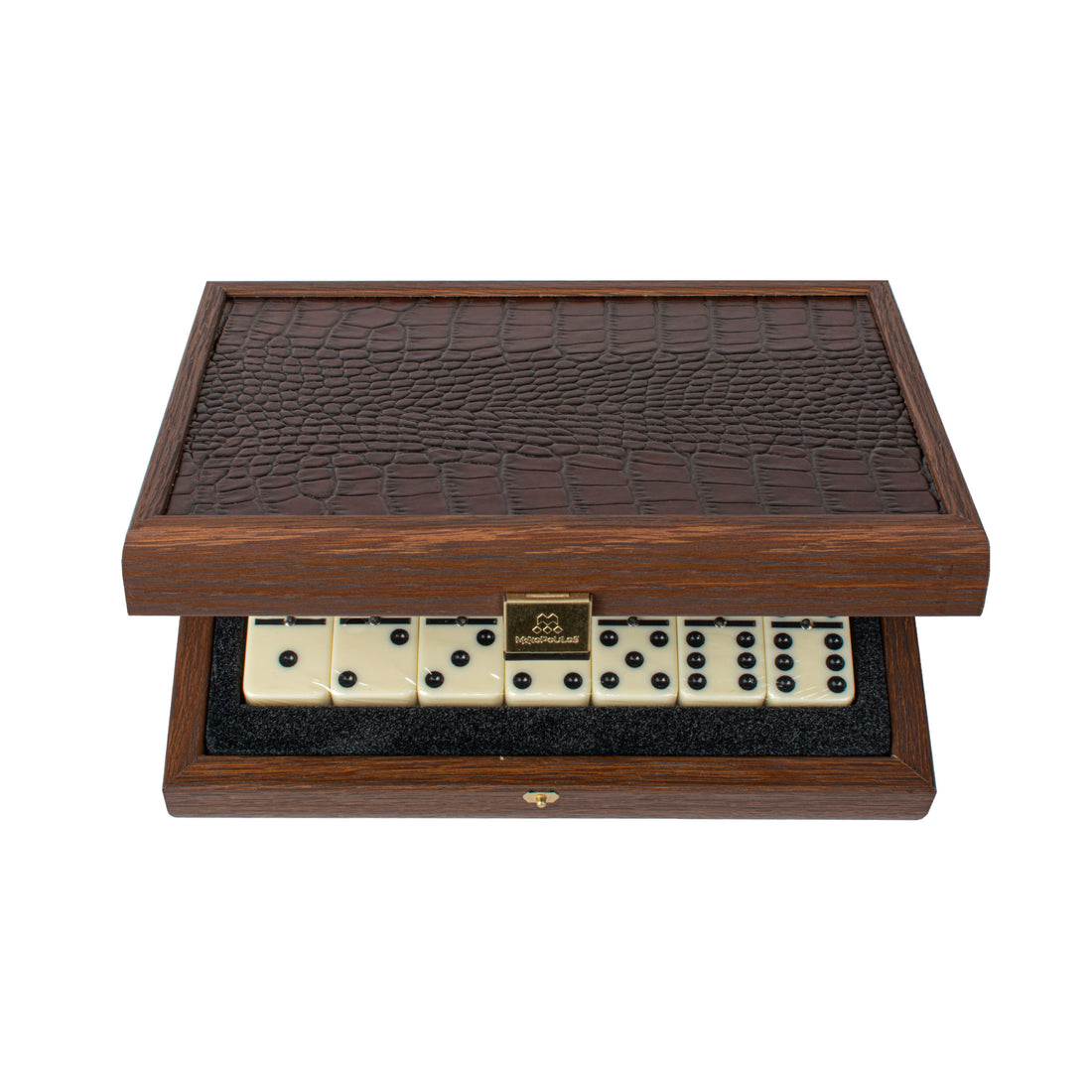 Luxury Domino Set in Brown Leather Crocodile toter with Wooden Case - Premium Dominoes from MANOPOULOS Chess & Backgammon - Just €62.50! Shop now at MANOPOULOS Chess & Backgammon