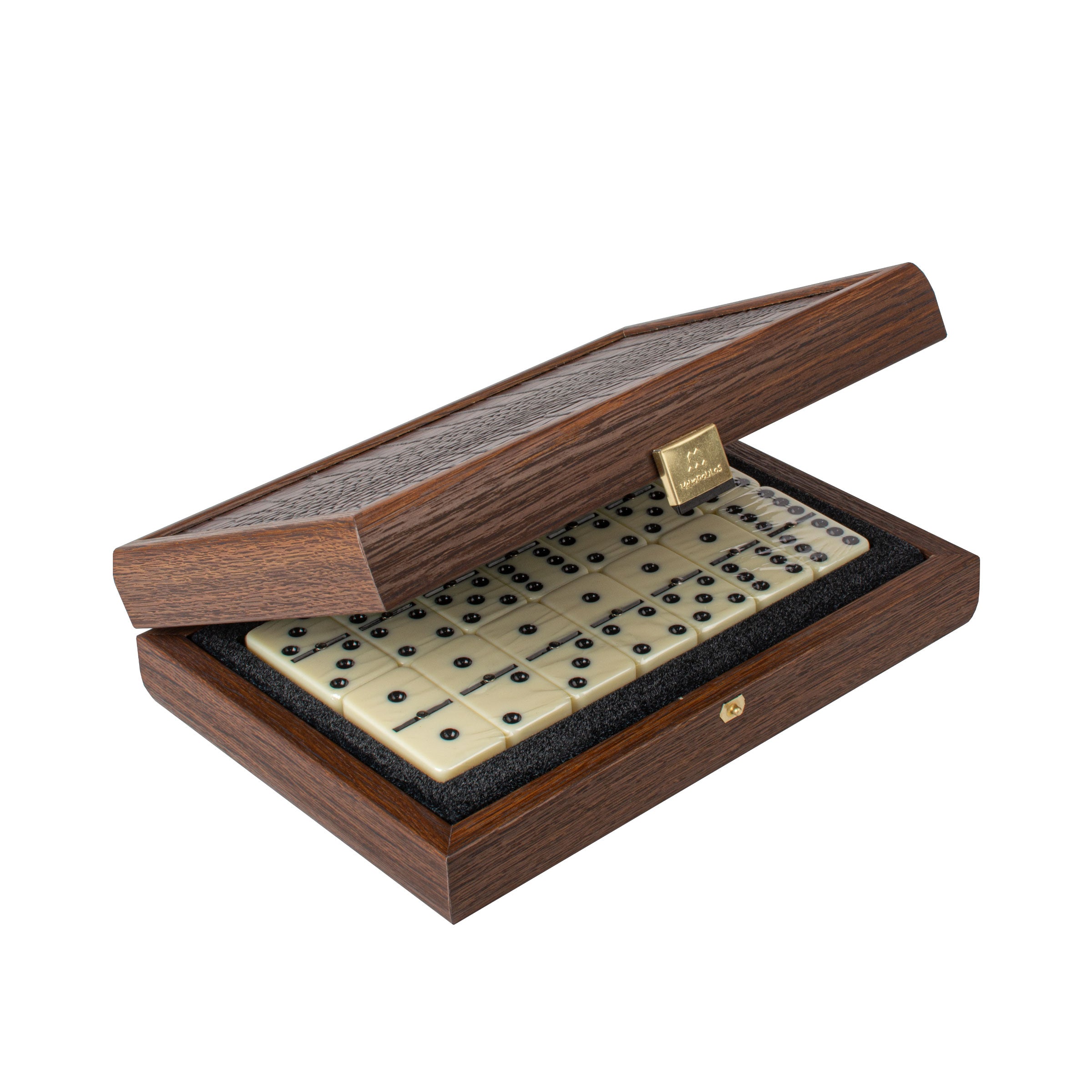 Luxury Domino Set in Brown Leather Crocodile toter with Wooden Case - Premium Dominoes from MANOPOULOS Chess & Backgammon - Just €62.50! Shop now at MANOPOULOS Chess & Backgammon