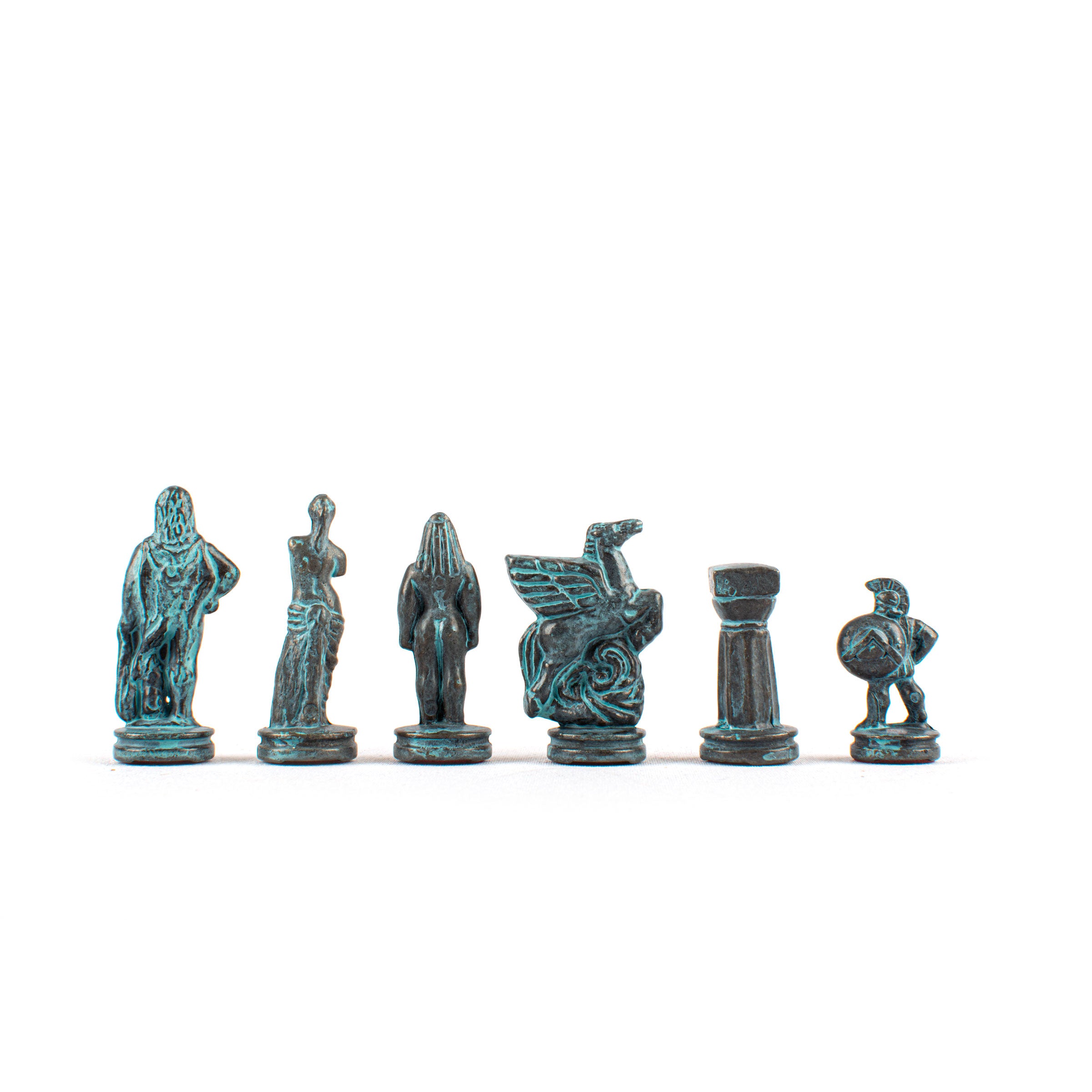 Handcrafted Spartan Warrior Chessmen Set, Blue & Brown (Small) by MANOPOULOS Chess & Backgammon, showcasing artisan Greek craftsmanship in a premium luxury chess set with timeless design.