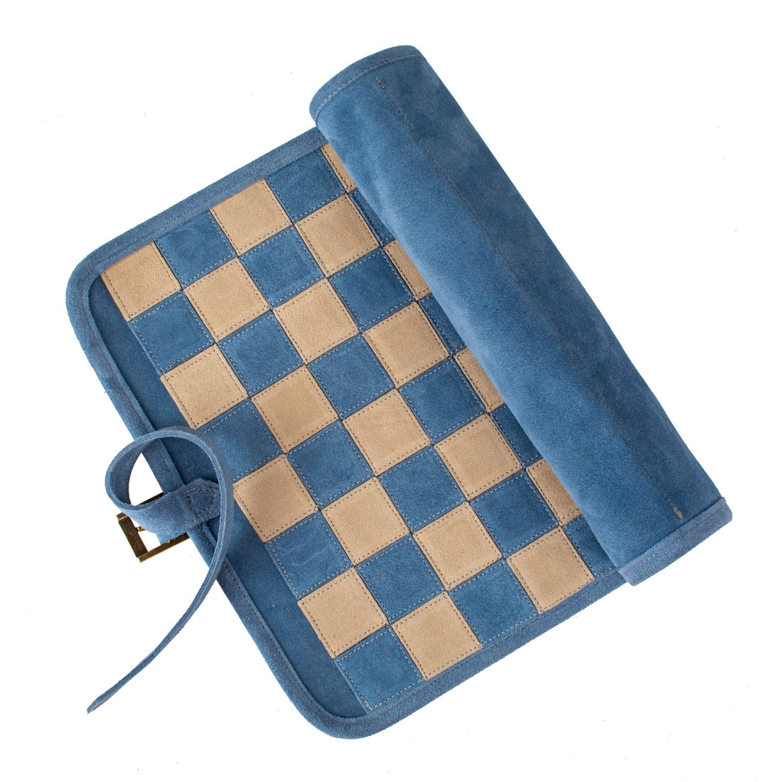 Premium Handcrafted Denim Blue Suede Roll-Up Chess Set with Metal Chessmen - Premium Chess from MANOPOULOS Chess & Backgammon - Just €192! Shop now at MANOPOULOS Chess & Backgammon
