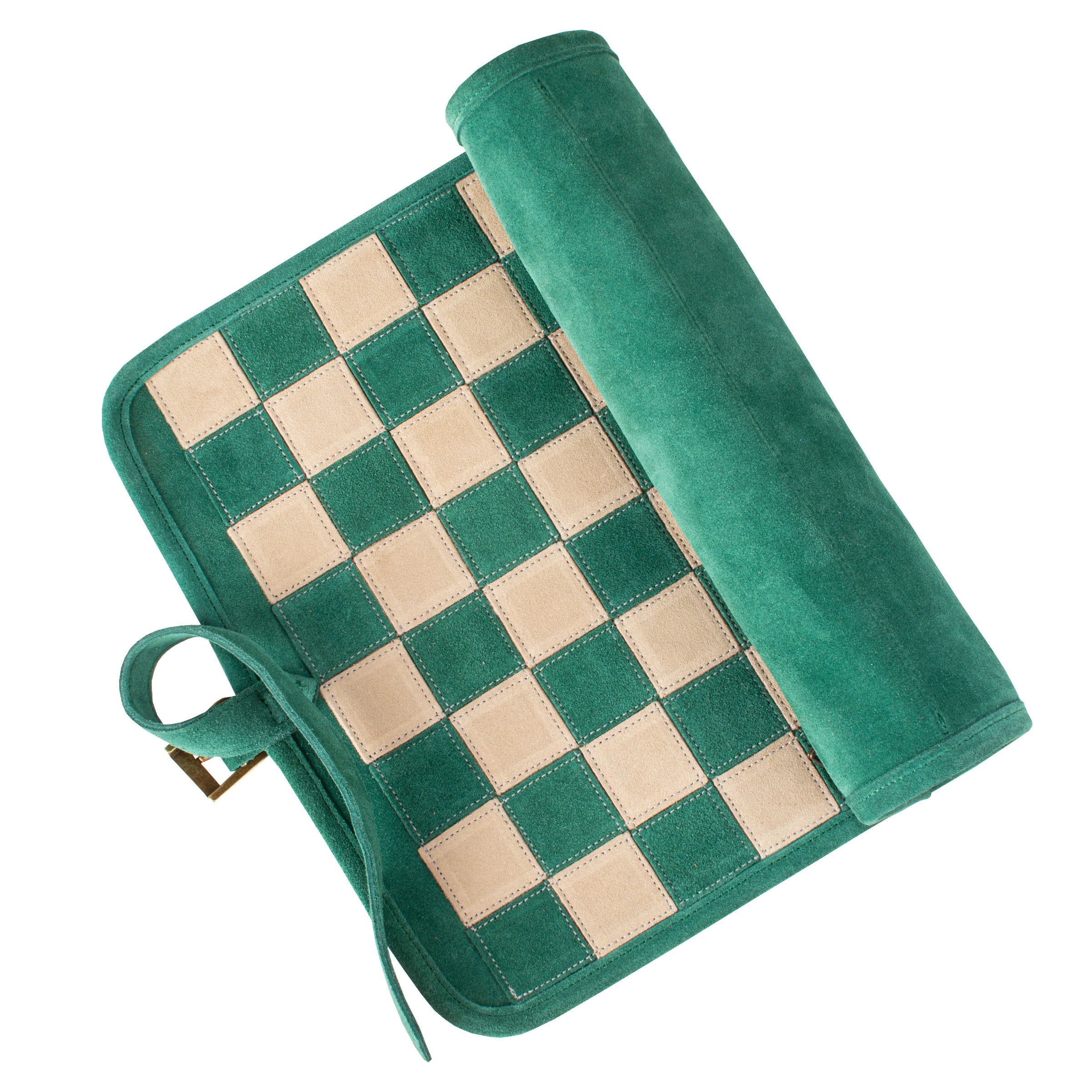 Premium Handcrafted Forest Green Suede Roll-Up Chess Set with Metal Chessmen - Premium Chess from MANOPOULOS Chess & Backgammon - Just €192! Shop now at MANOPOULOS Chess & Backgammon