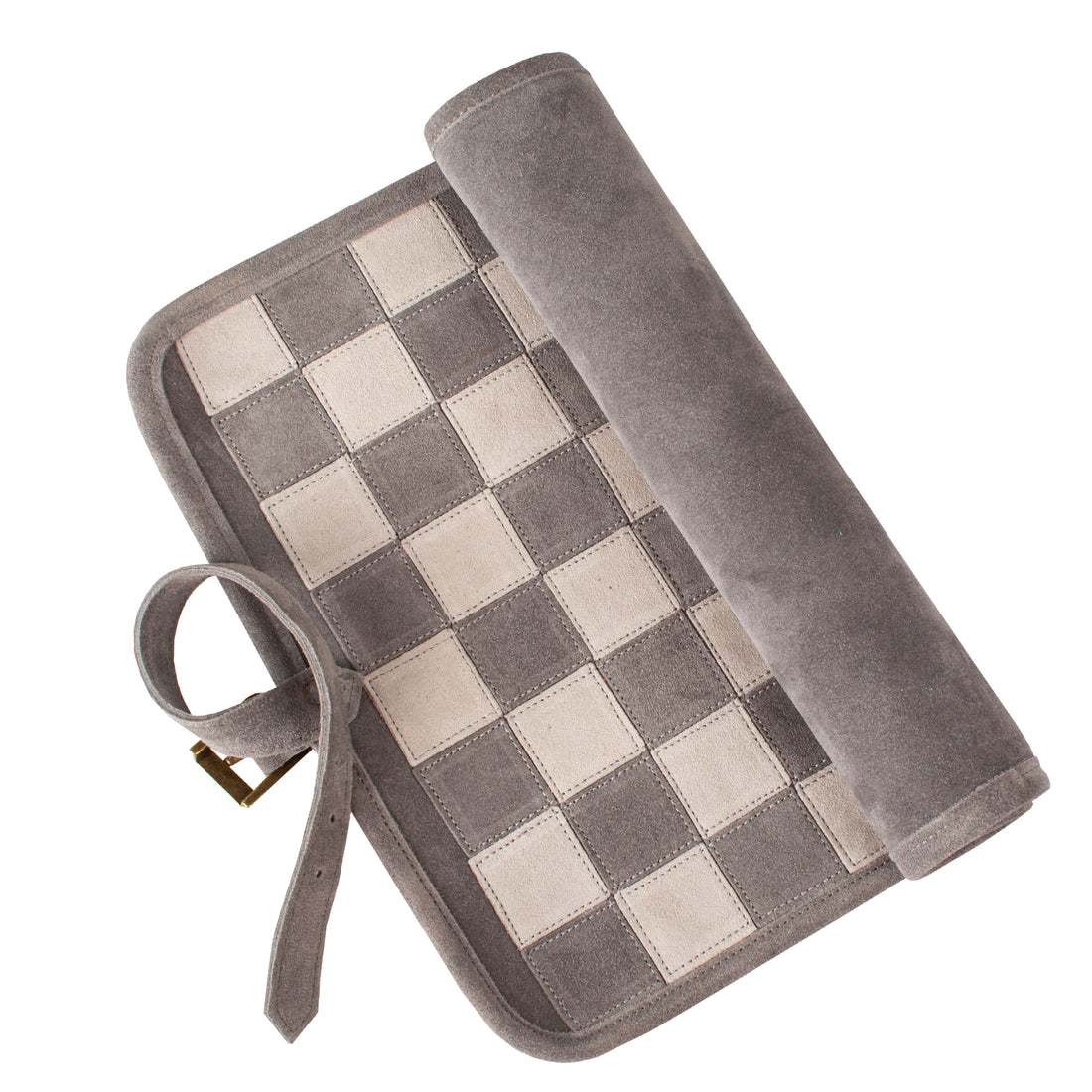 Premium Handcrafted Grey Suede Roll-Up Chess Set with Metal Chessmen - Premium Chess from MANOPOULOS Chess & Backgammon - Just €192! Shop now at MANOPOULOS Chess & Backgammon