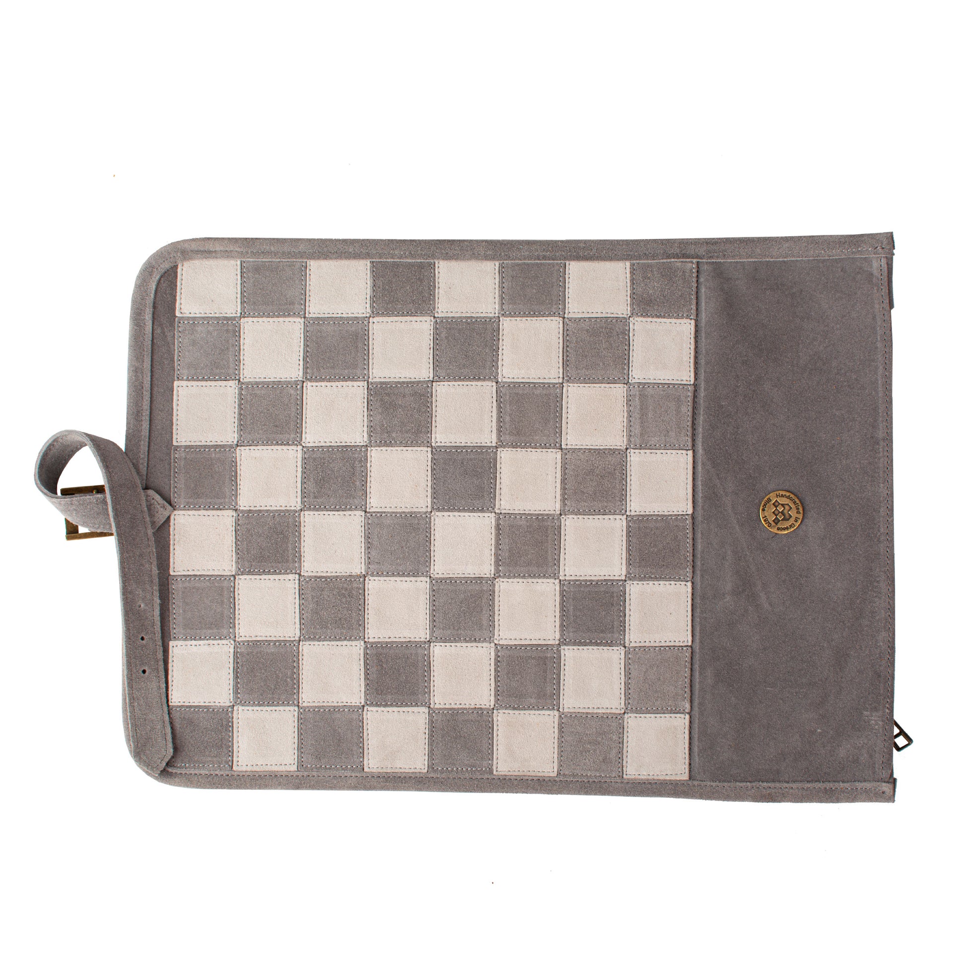Premium Handcrafted Grey Suede Roll-Up Chess Set with Metal Chessmen - Premium Chess from MANOPOULOS Chess & Backgammon - Just €192! Shop now at MANOPOULOS Chess & Backgammon