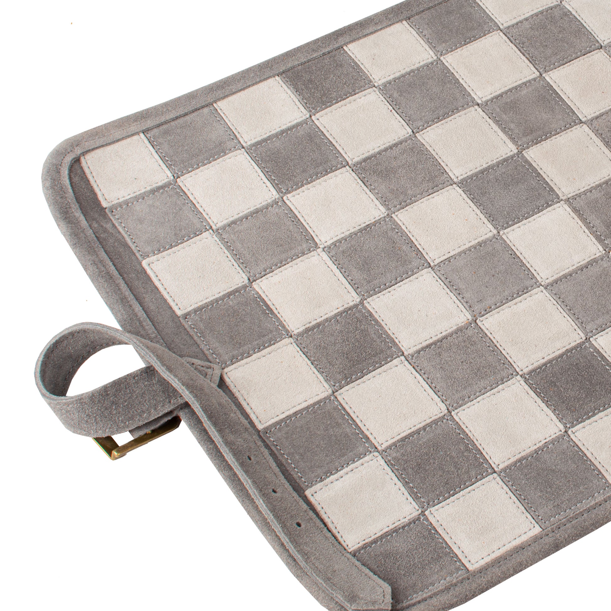 Premium Handcrafted Grey Suede Roll-Up Chess Set with Metal Chessmen - Premium Chess from MANOPOULOS Chess & Backgammon - Just €192! Shop now at MANOPOULOS Chess & Backgammon