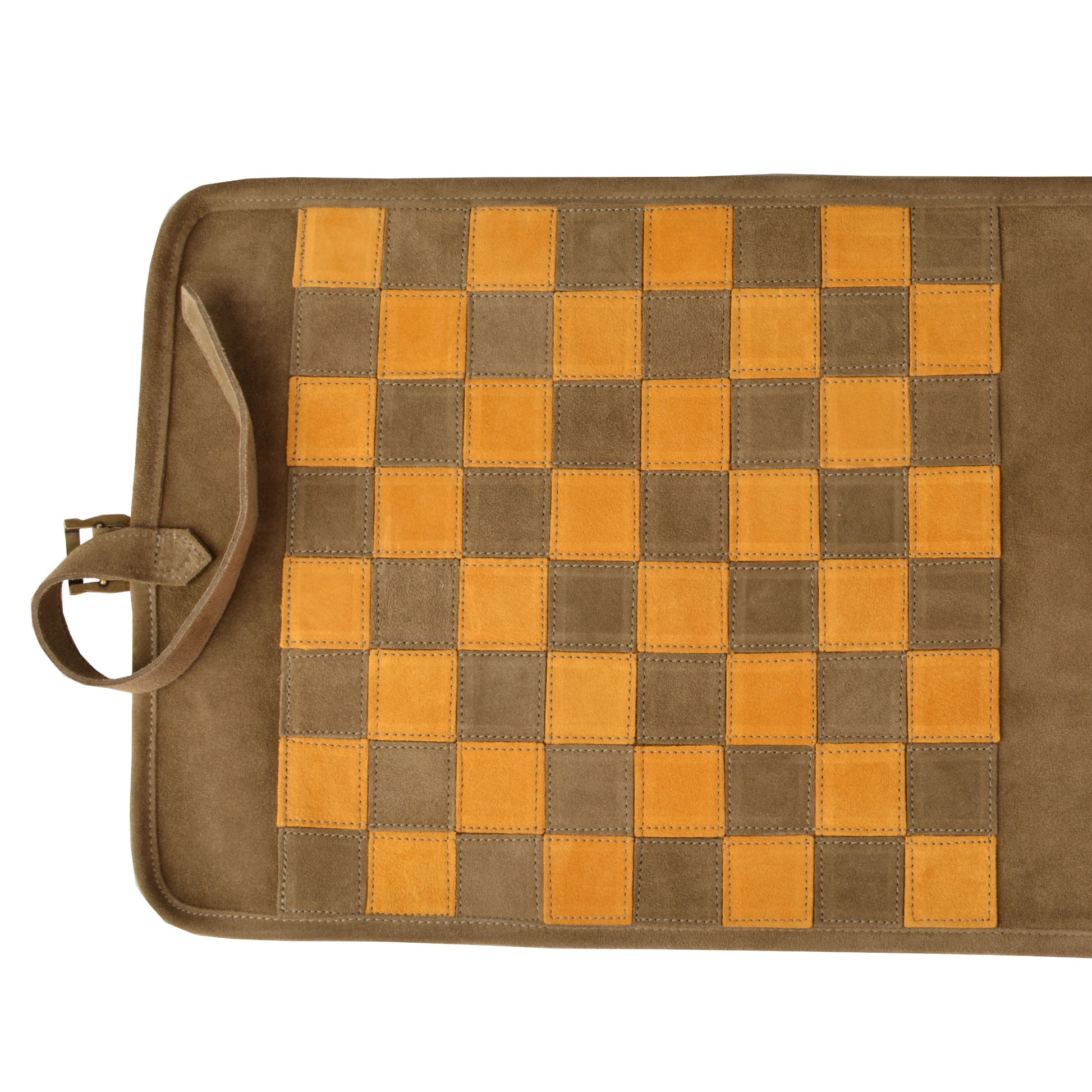 Premium Handcrafted Khaki Brown Suede Roll-Up Chess Set with Metal Chessmen - Premium Chess from MANOPOULOS Chess & Backgammon - Just €192! Shop now at MANOPOULOS Chess & Backgammon
