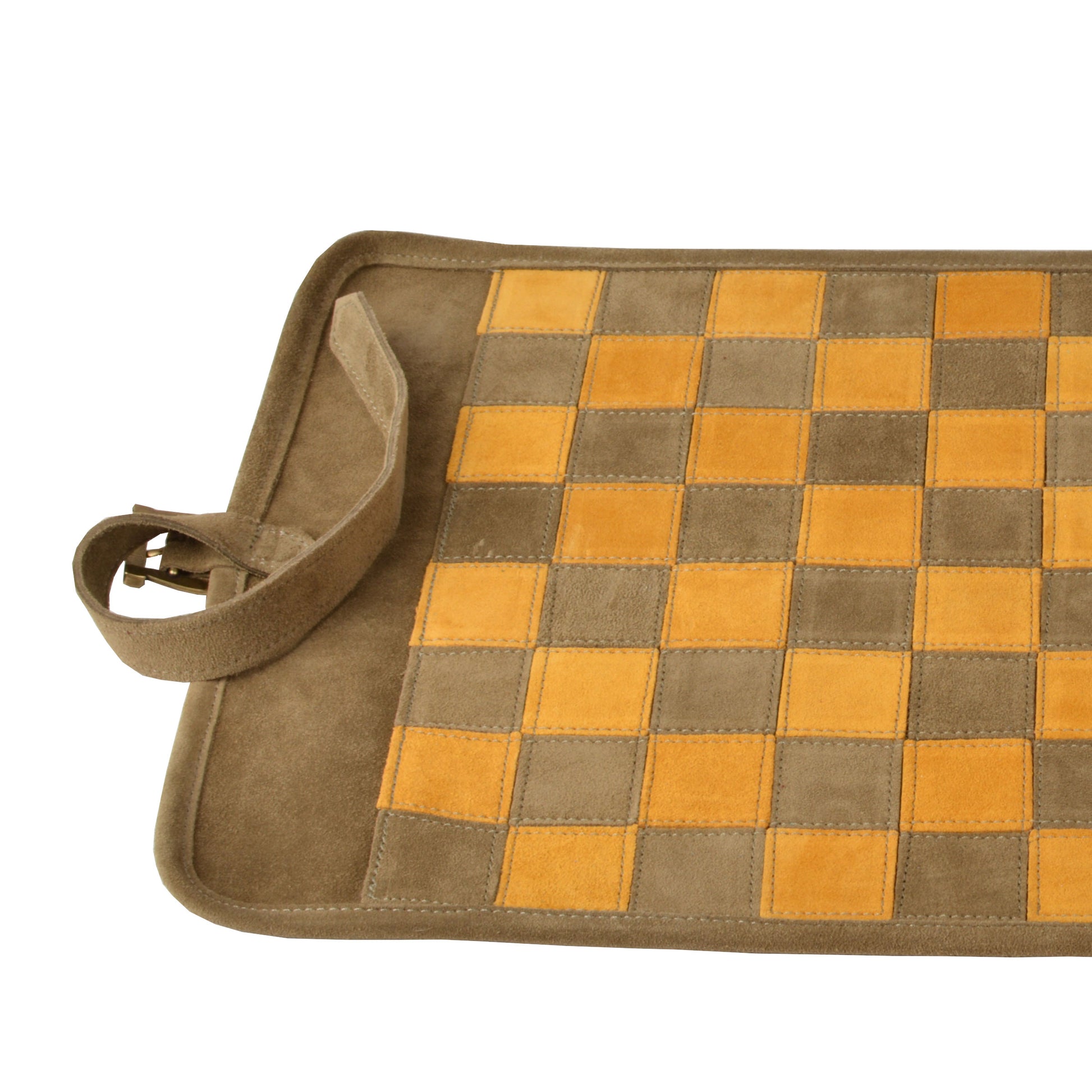 Premium Handcrafted Khaki Brown Suede Roll-Up Chess Set with Metal Chessmen - Premium Chess from MANOPOULOS Chess & Backgammon - Just €192! Shop now at MANOPOULOS Chess & Backgammon